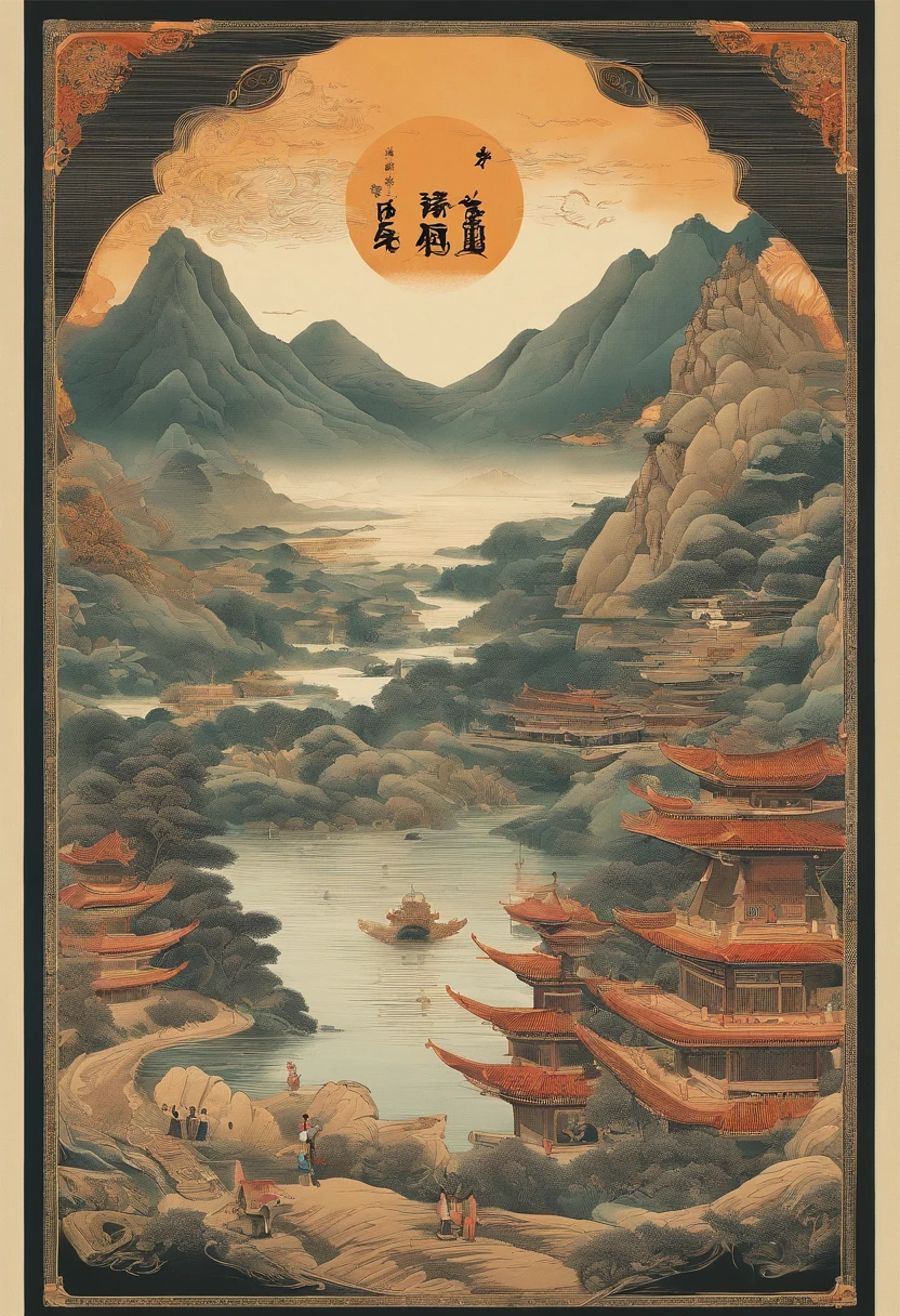 （Tang dynasty style），（A cliff illuminated by a huge moon），A poet standing on the edge of a cliff，Ultra-long-range viewing angle