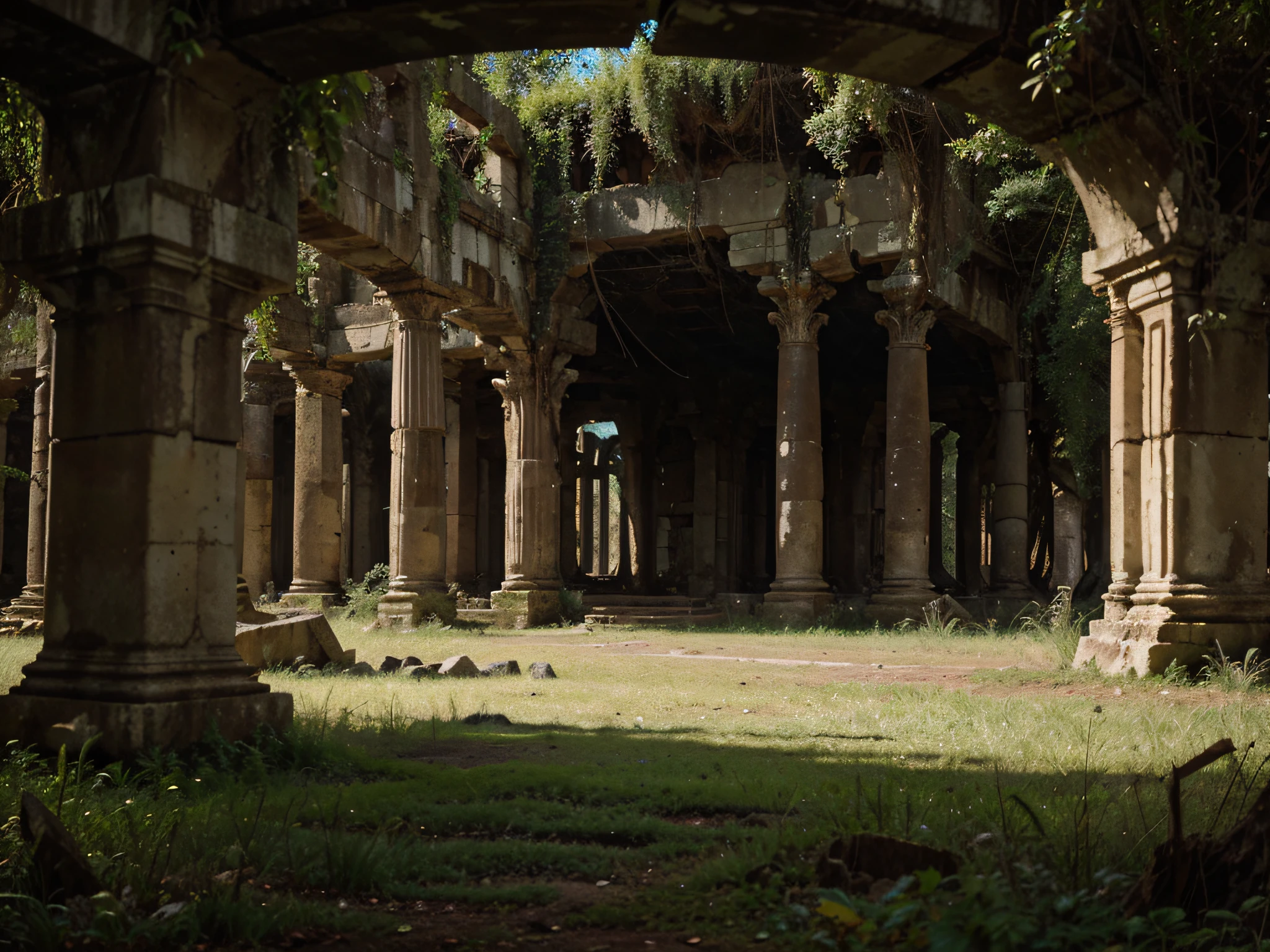 Timeless Ruins: Ancient ruins with overgrown vegetation, holding the echoes of a forgotten civilization.