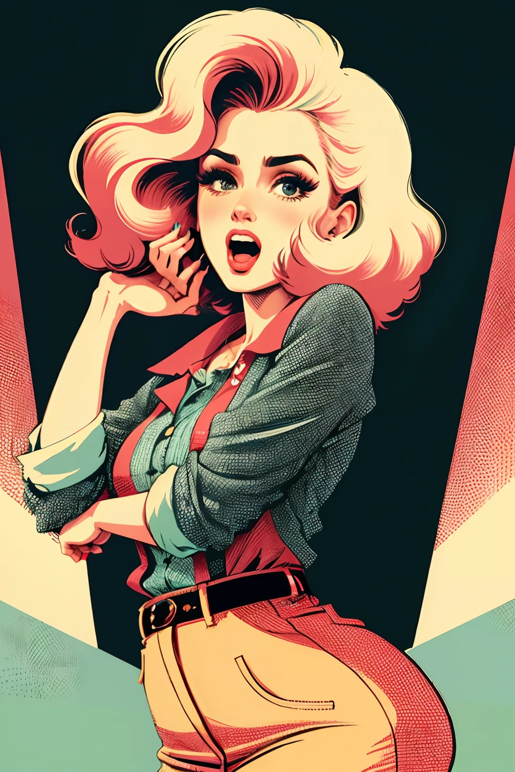 Woman with surprised expression in new retro style illustration