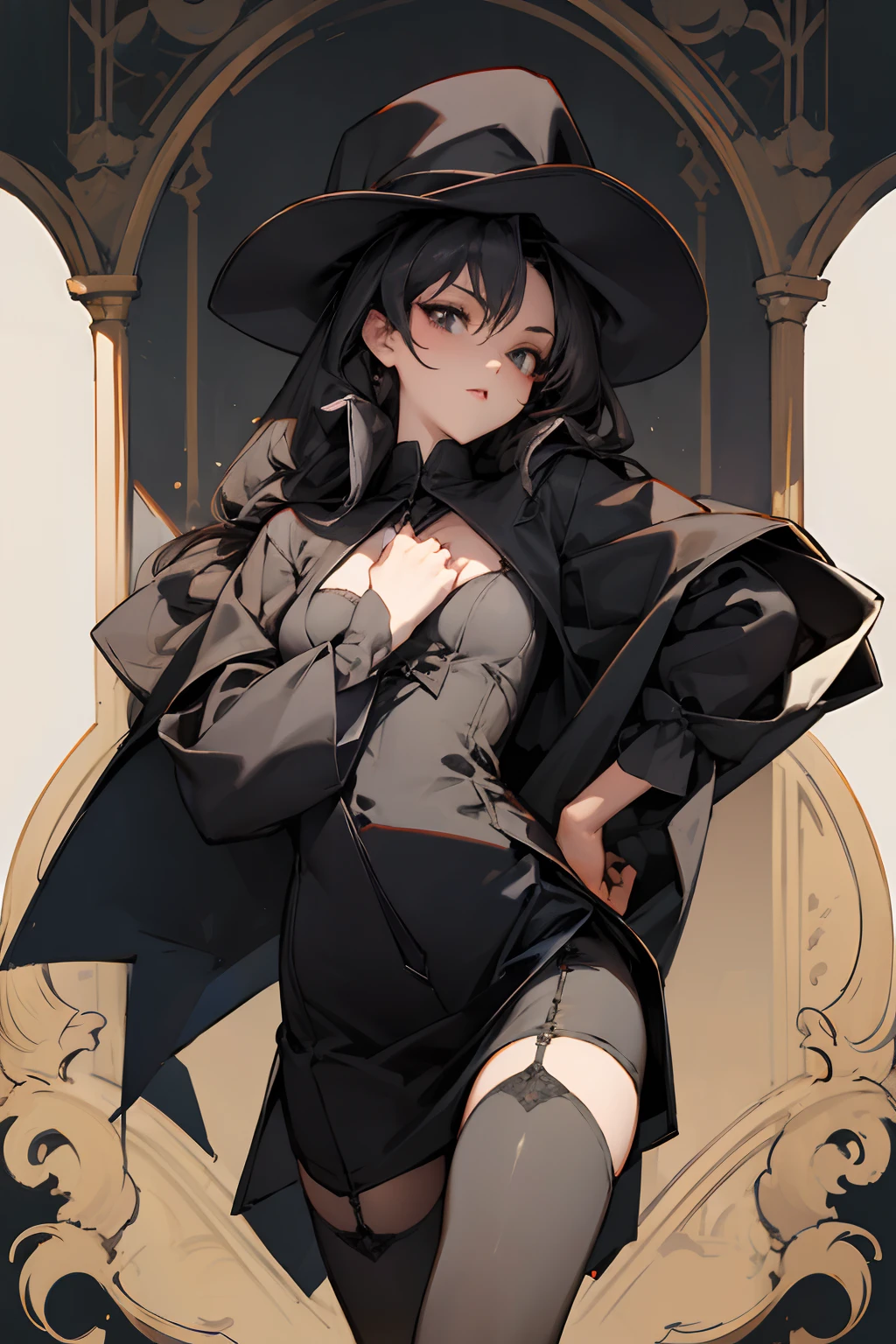 Juru、Brown Hair、cute、A calm face、Witch Hat、Robe、masterpiece、Highest quality、Best image quality、((((Only the transverse hair is long))))、short hair Nipple Emphasis Nipple erection Spread your legs Vaginal opening showing off the inside of the vagina Vaginal exposure
