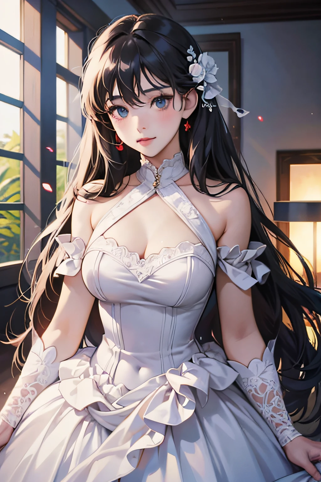 Anime girl in white dress standing in room, Guviz-style artwork, Guviz, Guweiz in Pixiv ArtStation, beautiful and seductive anime woman, cute anime waifu in a nice dress, highly detailed exquisite fanart, high detailed official artwork, **** in dress, Guweiz on ArtStation Pixiv, seductive anime girls