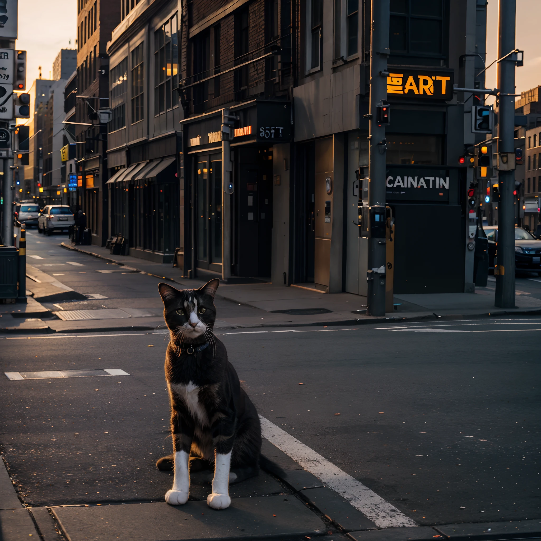 Cat on the newyork street, sunset, canon hight resolution camera, hd resolution,8k