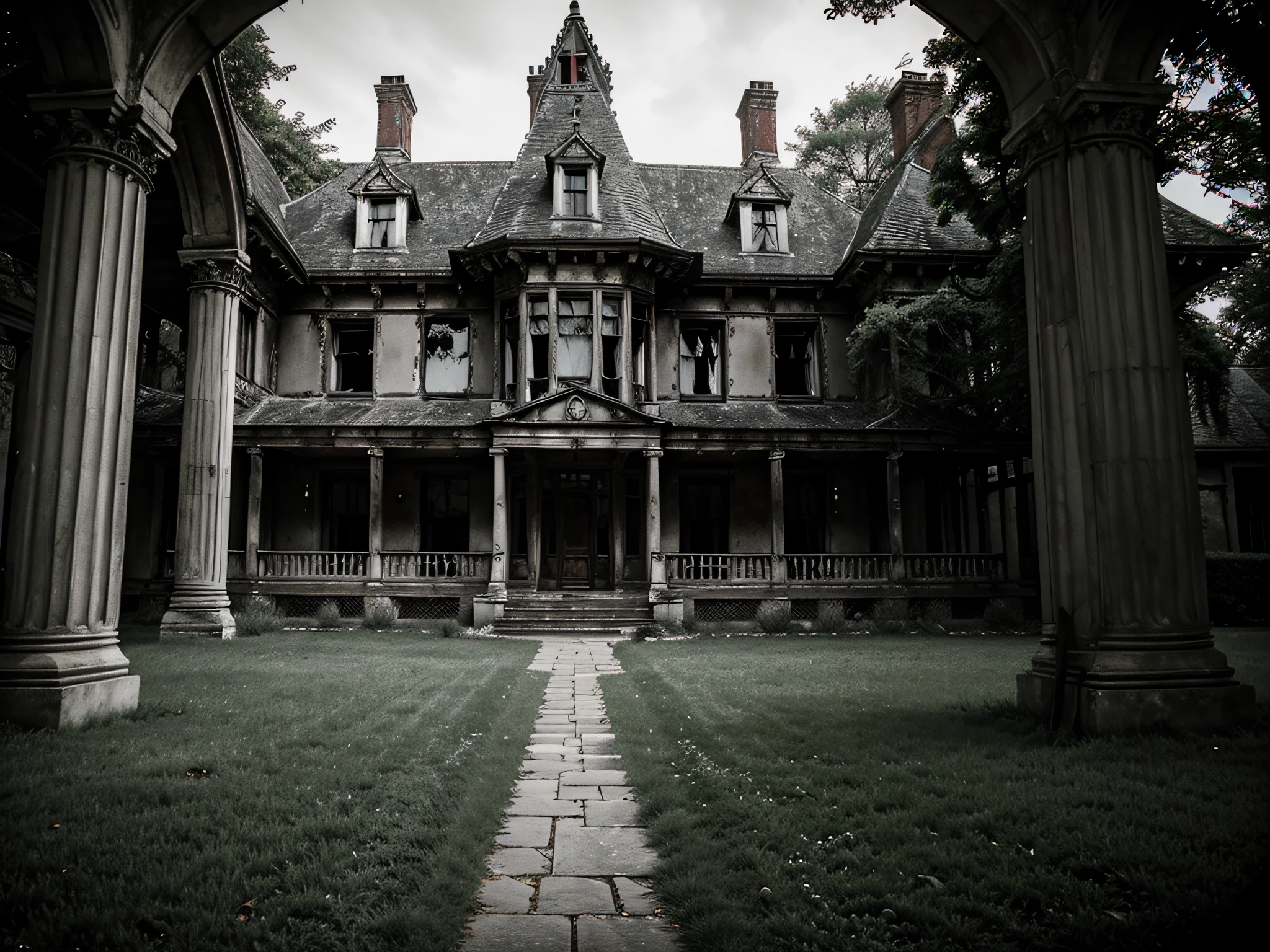 Haunted Manor: An eerie mansion with secrets, ghosts, and hauntingly beautiful architecture.