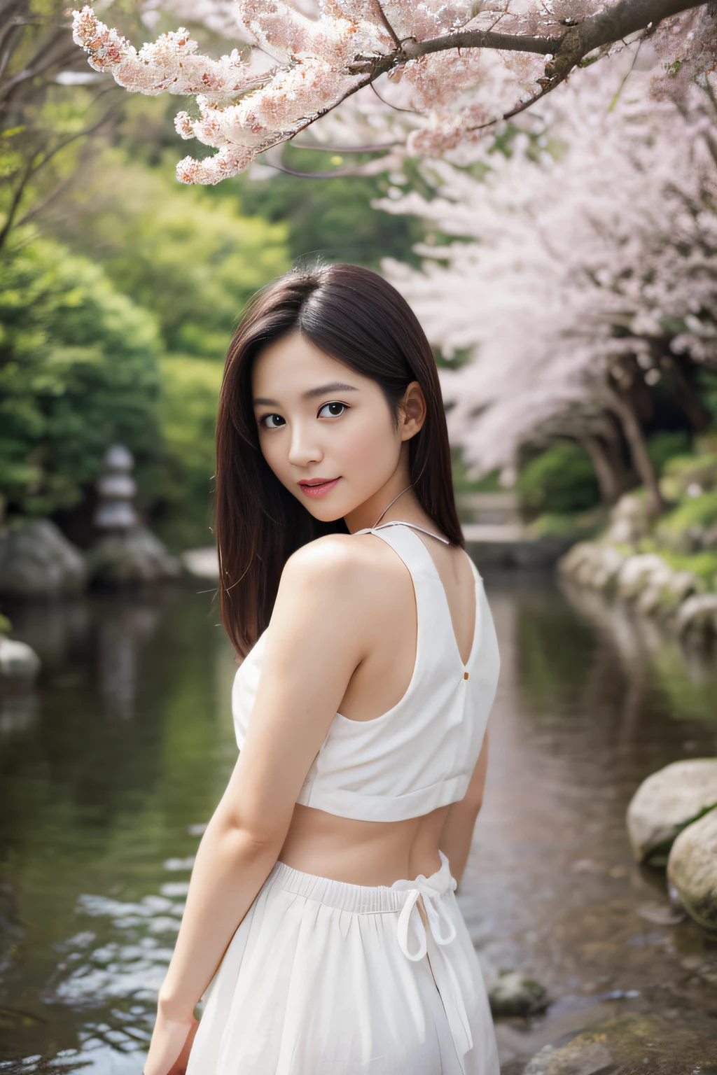 (masterpiece:1.3、high-level image quality、hightquality)、(Beautiful realistic Japan person:1.3),(perfect anatomia、Beautiful perfect limbs、Beautiful skin、Healthy body),(Japanese actressl:1.3、cute little:1.3)、A dark-haired、bobhair、18year old、Beautiful appearance、Engaging pose、Signs of spring、Gravure photography、professional photograpy、blows wind、The murmur of the creek、serene landscape、Tender love、Cheerful idol
