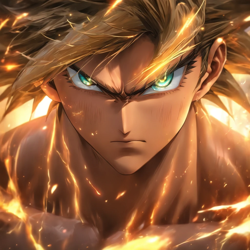 Masterpiece, 4K, HD, White, Human, Male, Brown Hair, Golden Hair strain, Greenish eyes, Piercing on left upper ear, Standard Bodytype,