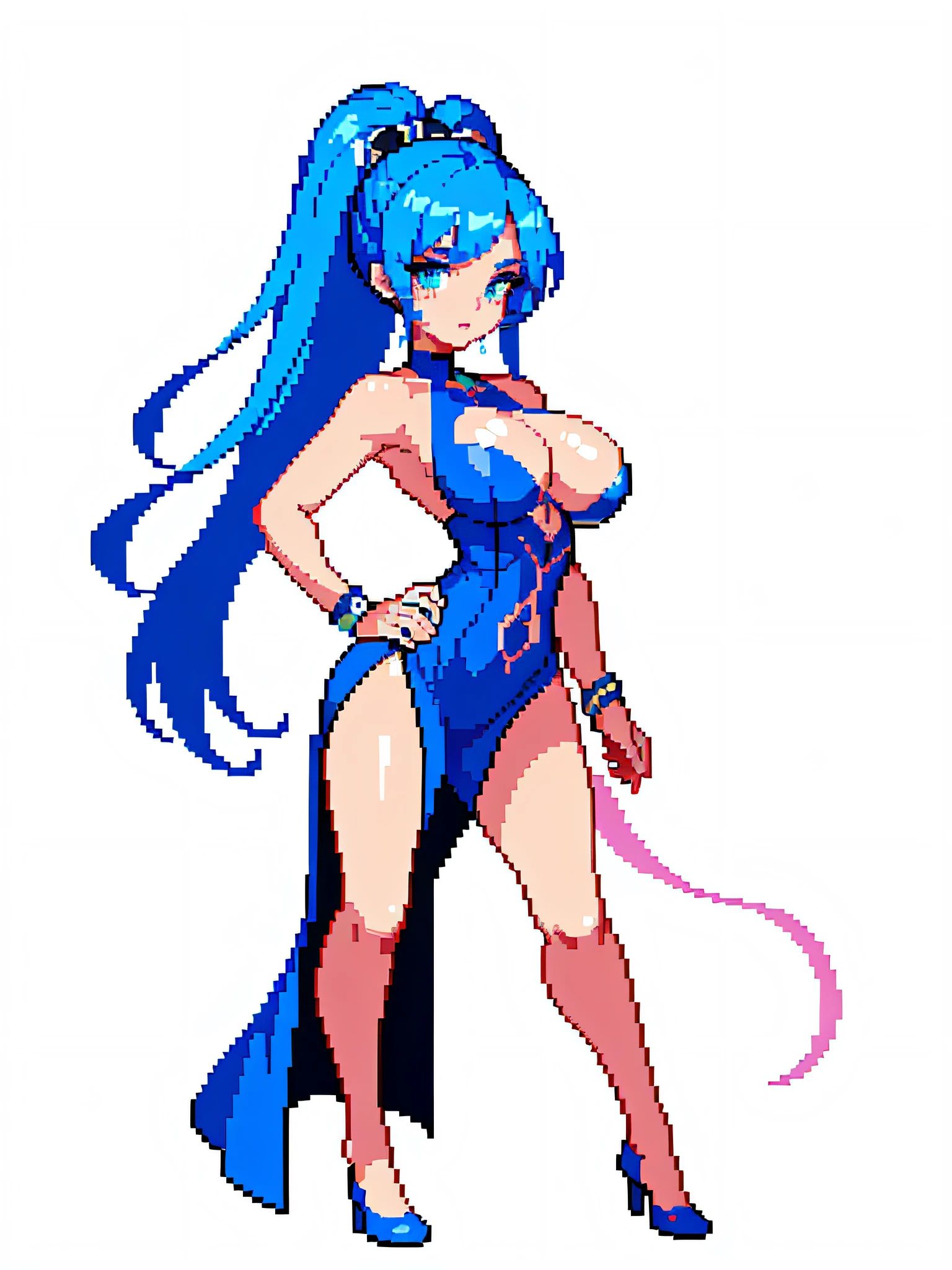 (masterpiece, top quality, best quality), pixel,pixel art,1girl,full body,highly detailed, seductive erotic female is sweating, boobs covered in could pedals, (busty, pink/blue hair), centered on the face, intricate eyes, ilde pose