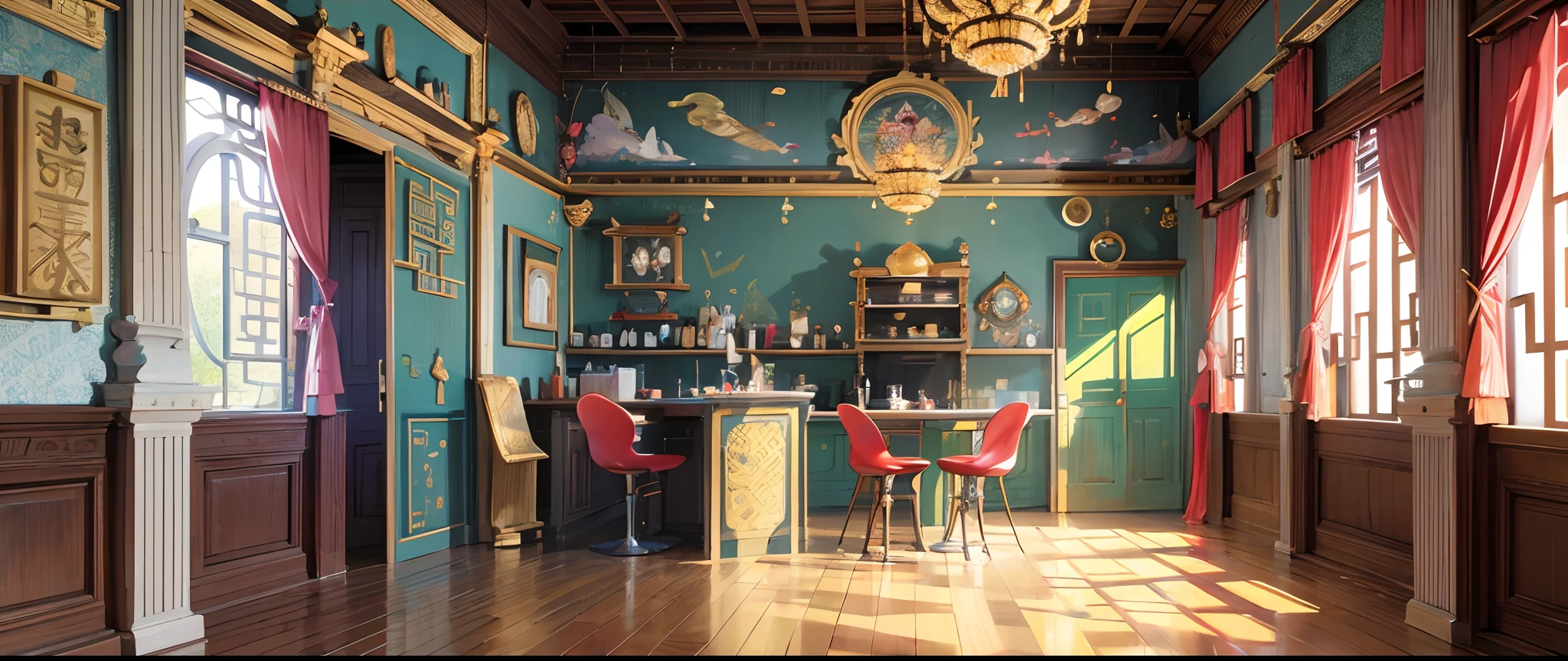 Pixar, illustration, ancient Chinese complex, palace, East Sea Dragon Palace, lively streets, cartoon scenes, exquisite decoration, vray-vray, chibi, bubble mart style, cute expansion, Maxon Cinema4D, blender, front view, first-person view, vista, masterpiece, high detail, high resolution, super quality, detailed, 8K --auto --s2