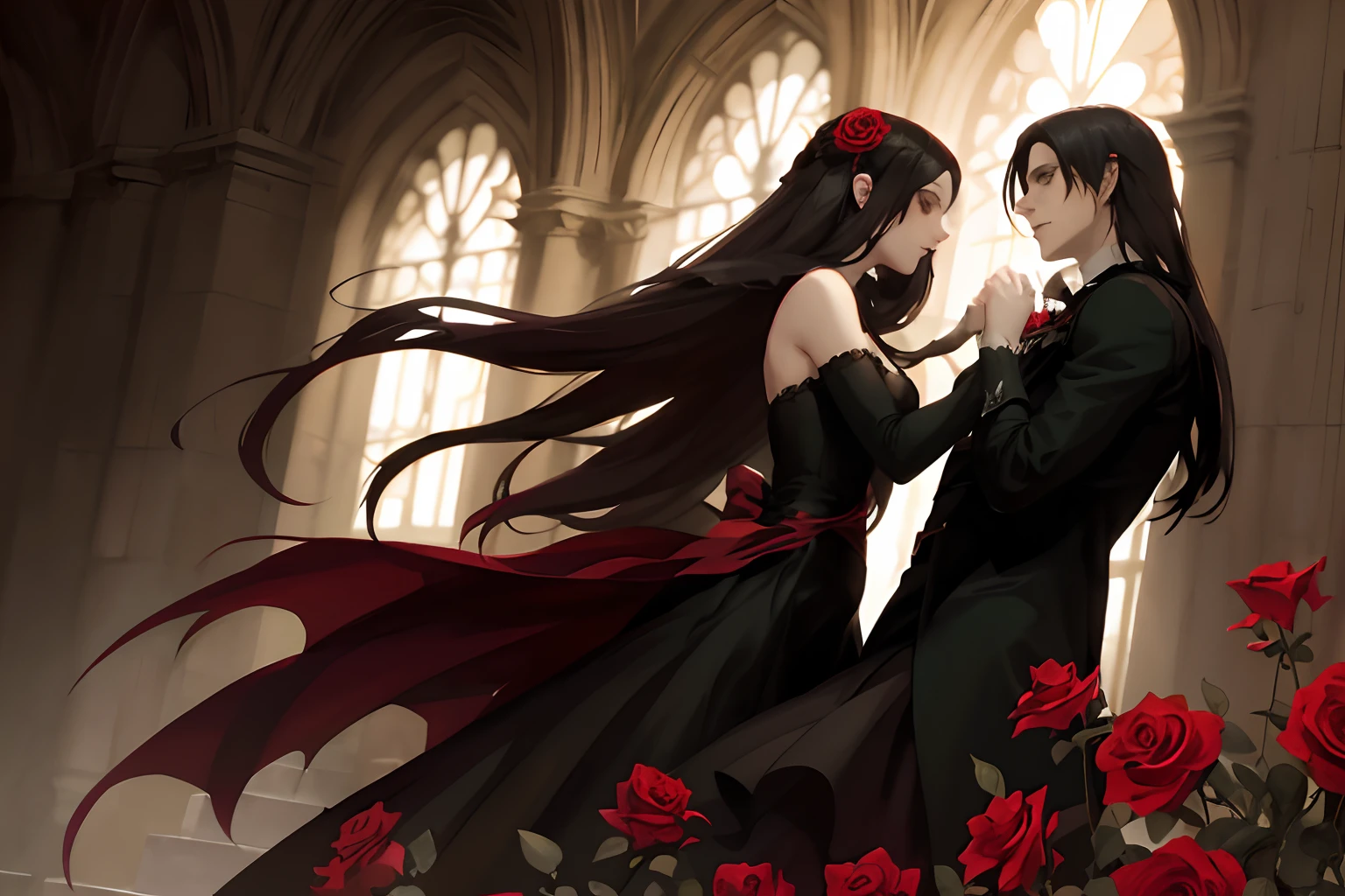 anime couple in a gothic gothic gothic gothic gothic gothic gothic gothic gothic gothic gothic gothic gothic gothic gothic gothic gothic, gothic romance, in the art style of bowater, romanticism art style, charlie bowater and artgeem, style of charlie bowater, edmund blair and charlie bowater, gothic maiden anime girl, neoartcore and charlie bowater
