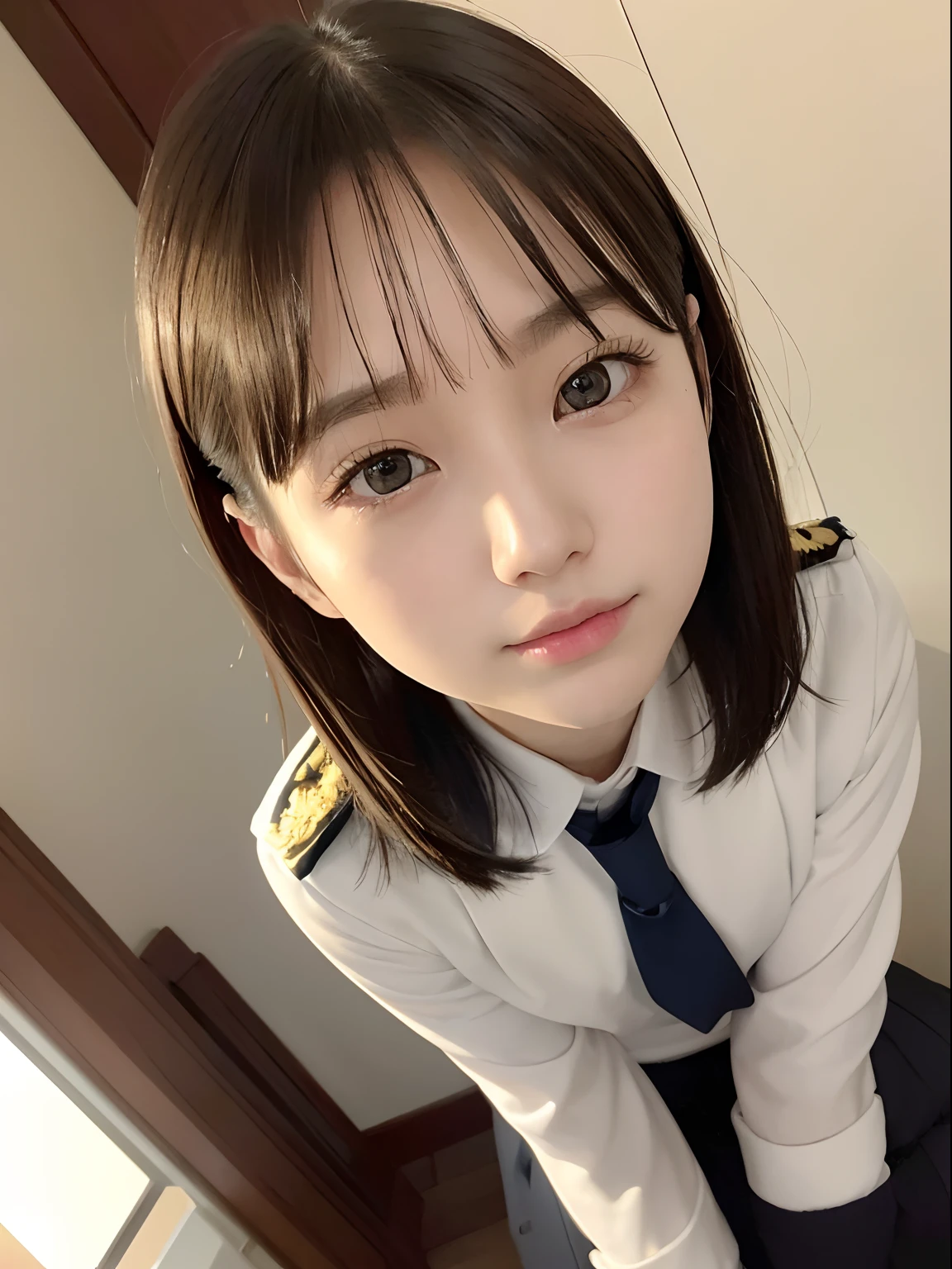 (Best Quality, Ultra-detailed, Golden ratio, masutepiece:1.2), theatrical lighting:0.7, Photo of 18-year-old Riga Hyun Korean woman in uniform,Female Lesbian, face perfect, (highlydetailed skin), Randomly colored hair, Hide your mouth with your hands、Ridicule, Skin Texture, pale skin, Shiny skin, (slim, Petite:1.2), [:(sharp focus on face, Perfect eyes:1.2):0.2], Photorealistic, Film grain、Hide your mouth with your hands and smile,Three Women、Peeking in from above、pov from down