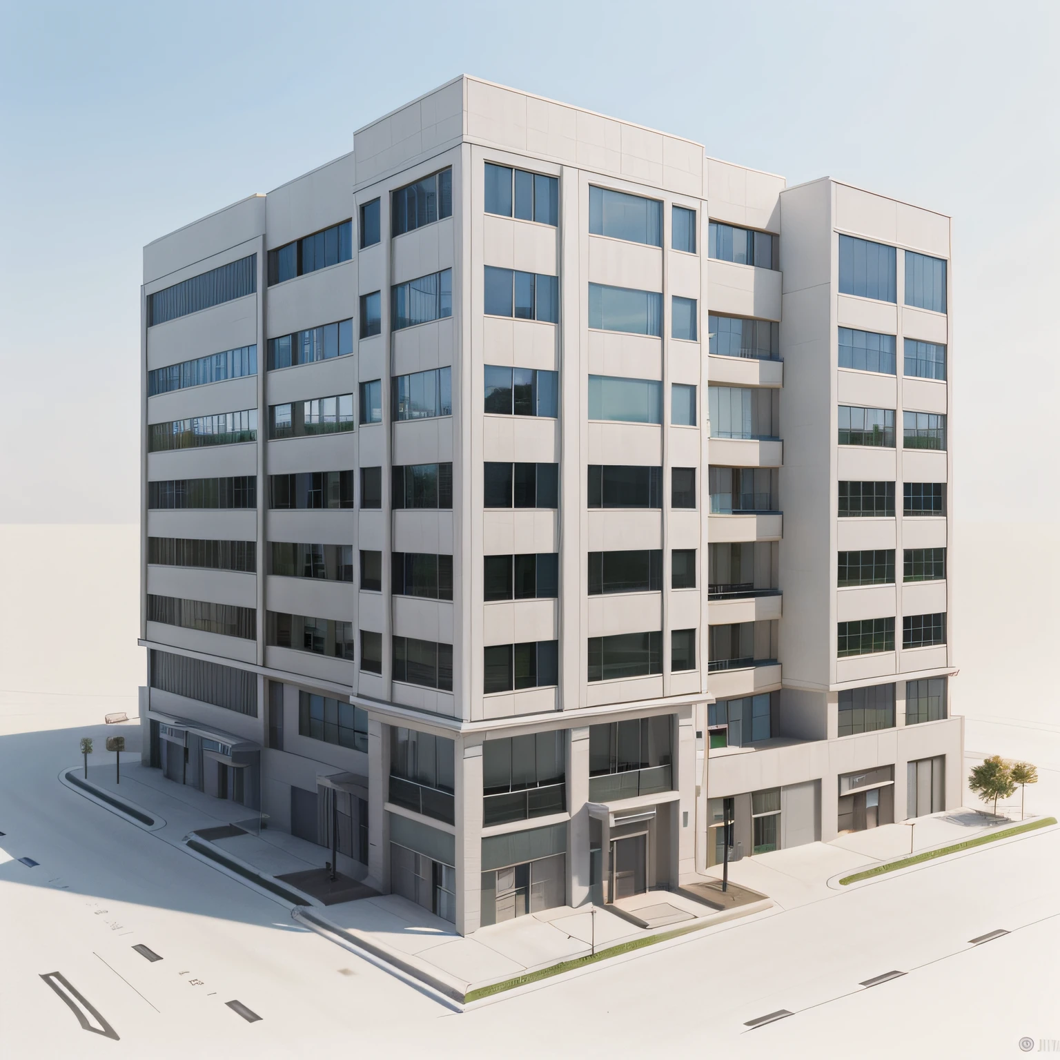 Close-up of a building with 30-40 rooms on the first floor Daytime rendering Frame rendering 3D rendering Teaching building White background Laboratory building Model