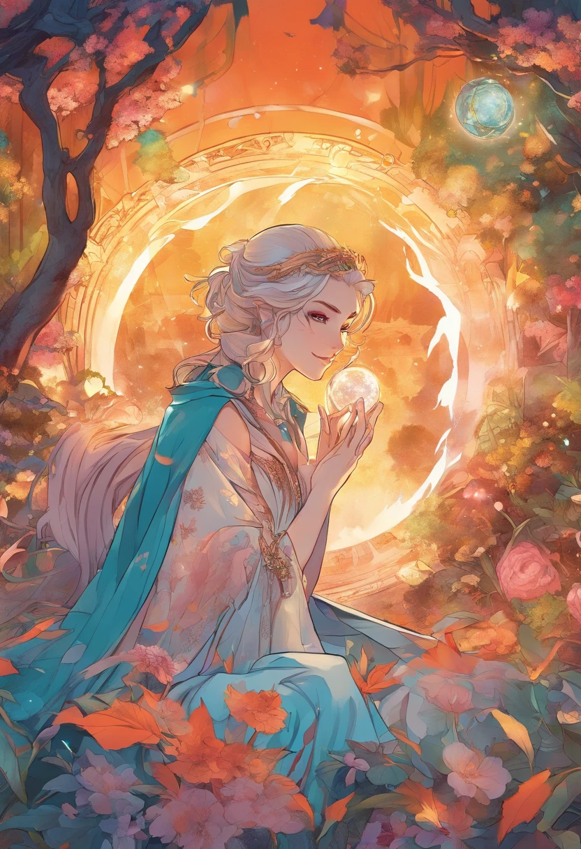 (best quality,highres:1.2),anime,psychic,beautiful boy,mysterious,enigmatic smile,holding a large sparkling crystal in front of the chest,crystal ball,stylish aesthetic,flowing hair,profound gaze,elusive charm,ethereal atmosphere,vibrant colors,soft lighting,mesmerizing aura,subtle magic,powerful presence,fascinating energy,unique fashion sense,spellbinding allure,haunting allure,mystical ambiance,whispered secrets,enchanted setting,surreal backdrop,dreamlike scenery,entrancing beauty,dynamic pose,artistic composition,authentic emotions,impeccable details,immersive experience,unforgettable character,exceptional artwork,unleashed imagination,unparalleled charisma,bewitching artwork