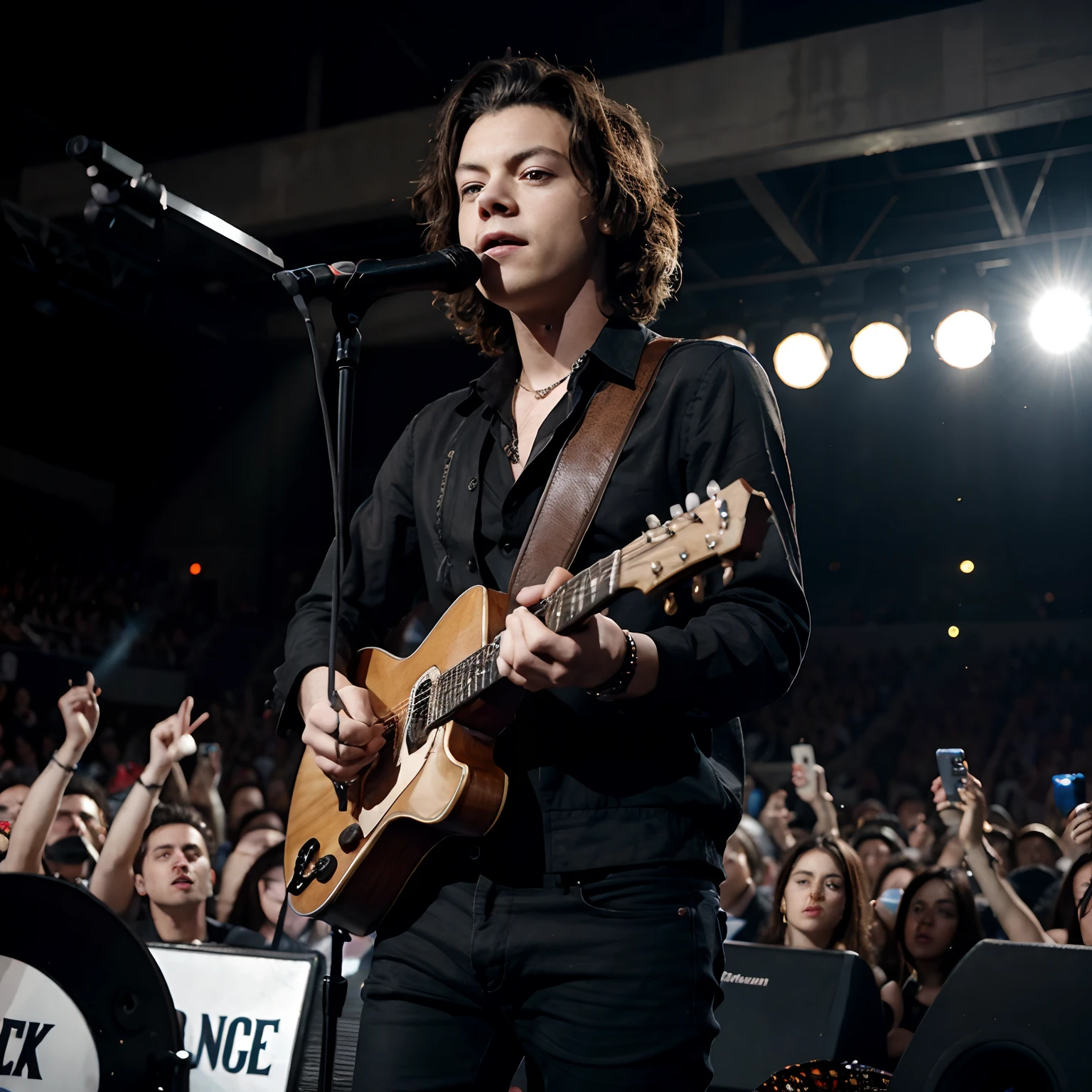 Harry Styles performing in a emo band to a crowd