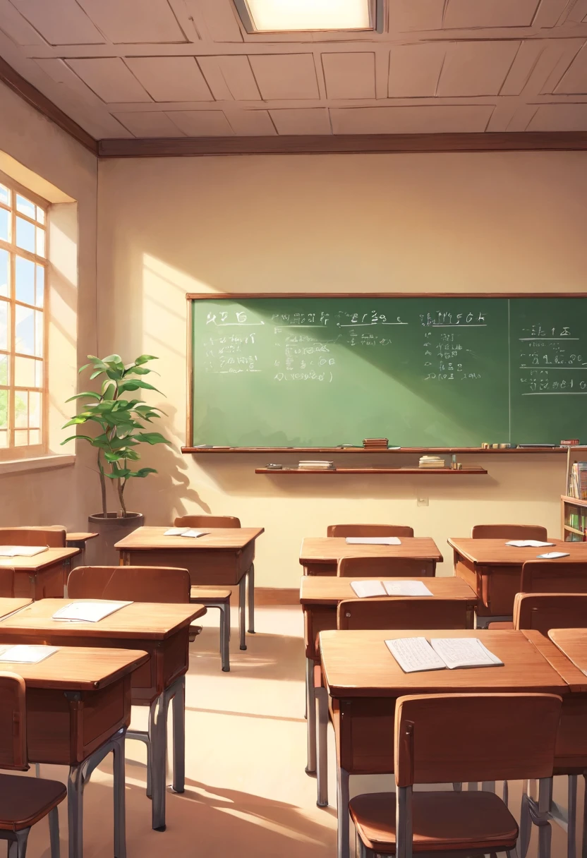 An empty classroom，A white blackboard，It says on the board：Welfare is out