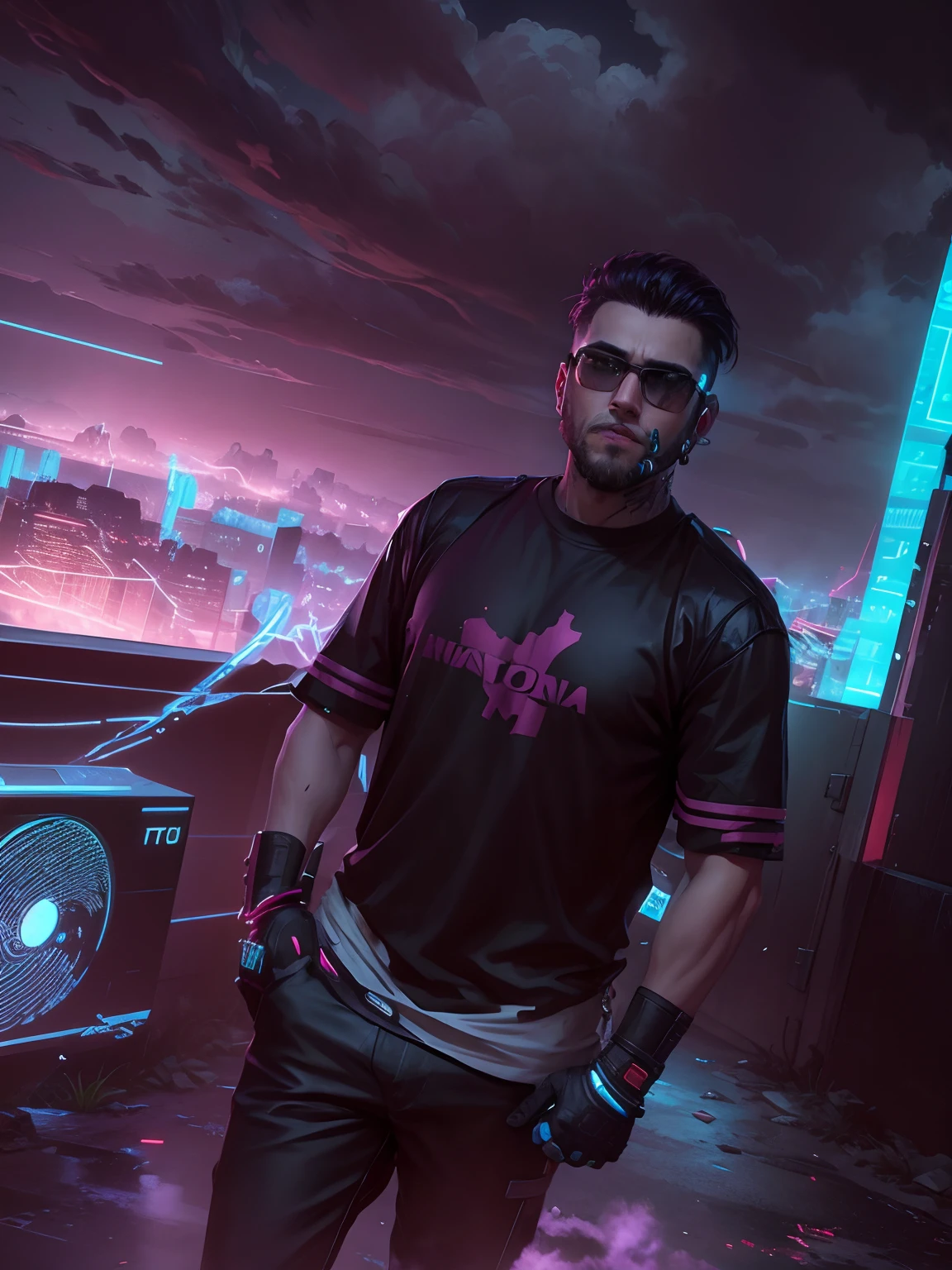 Change background cyberpunk handsome boy, realistic face, 8k, ultra realistic
