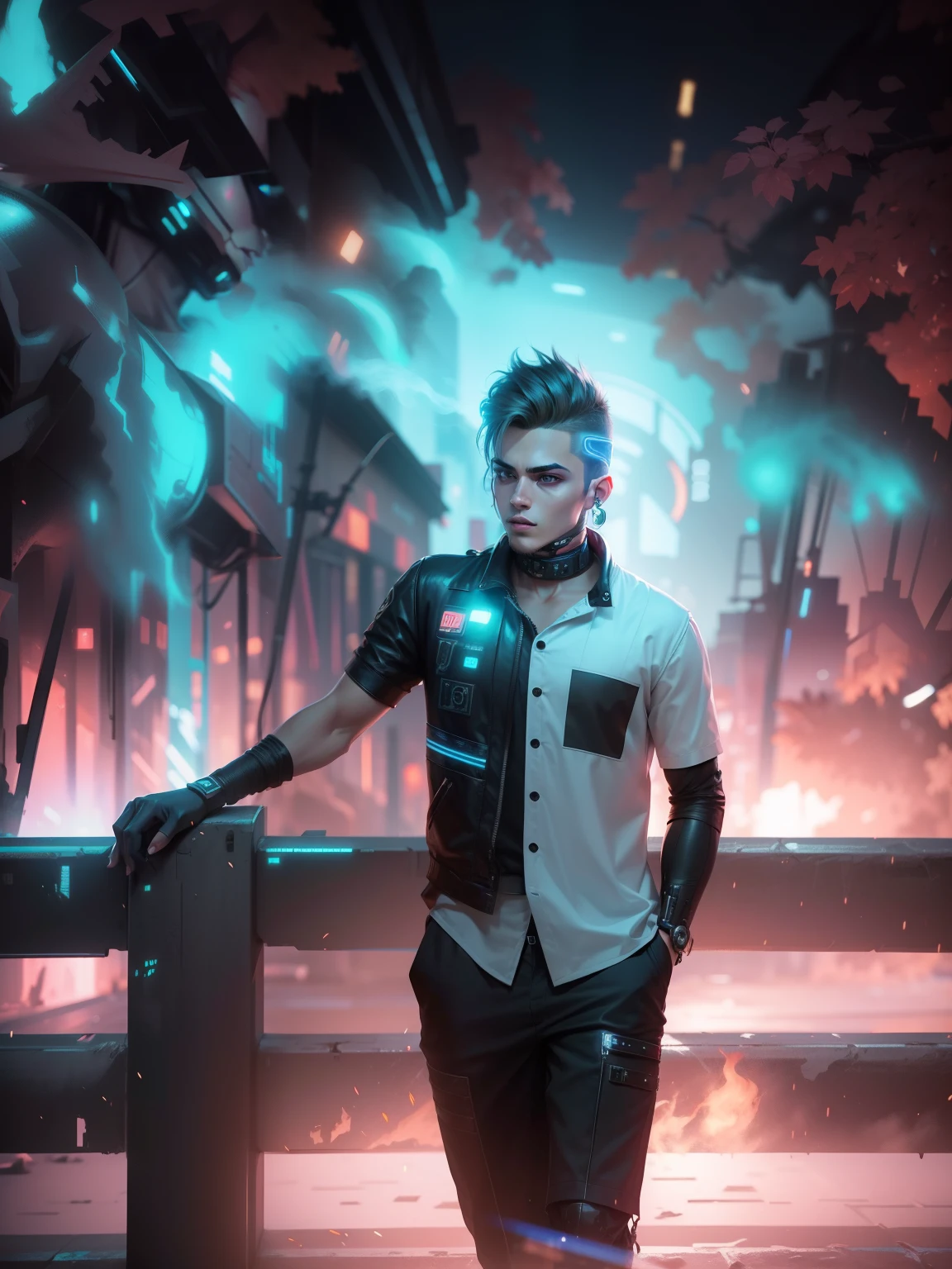 Change background cyber punk handsom
e boy, realistic face, 8k, ultra realistic