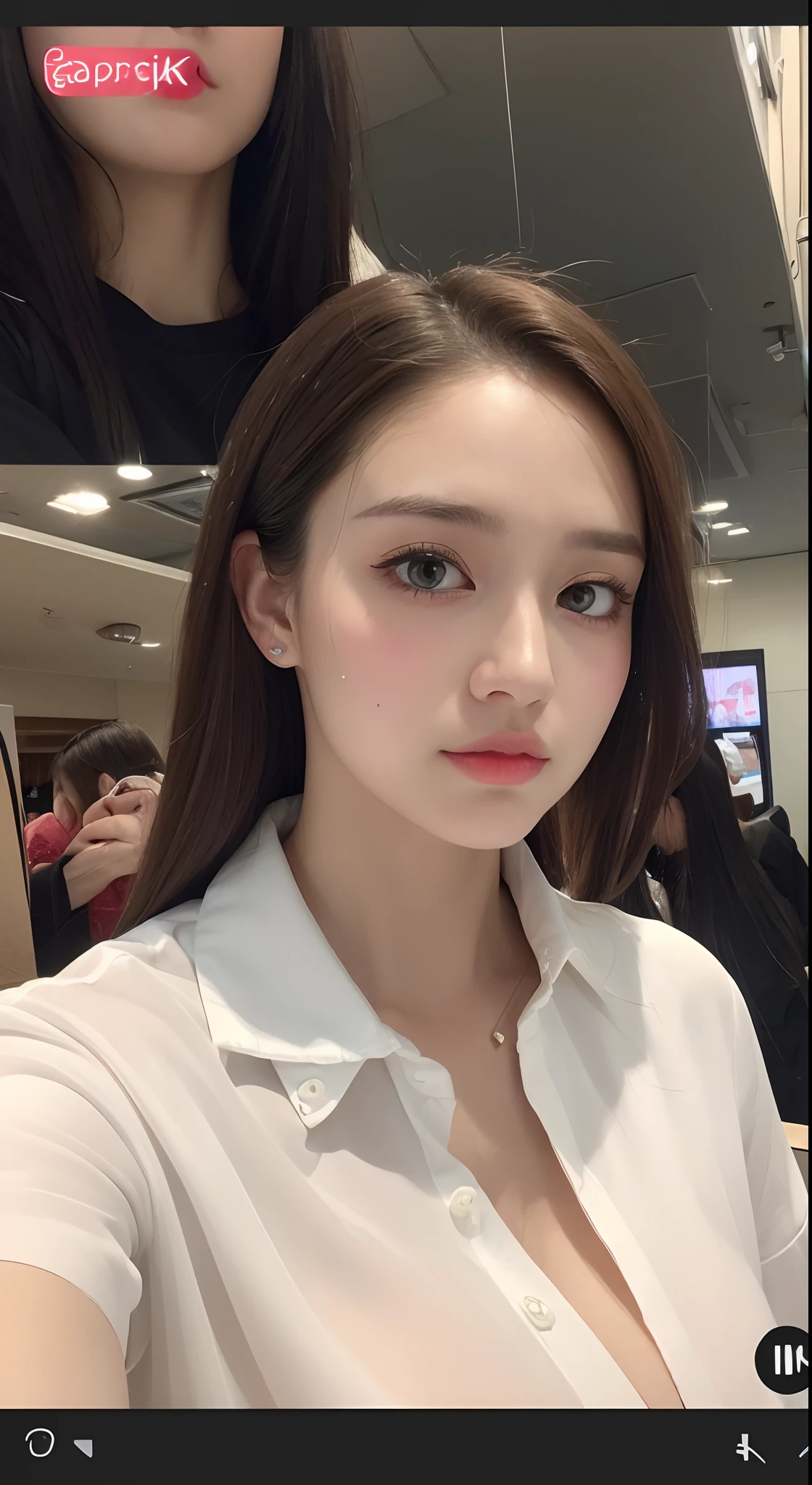 ((Best quality, 8k, Masterpiece :1.3)), Sharp focus :1.2, A pretty girl 25 years old with perfect figure :1.4, Slender abs :1.3, Raw photography、超A high resolution, full body, fair white skin、shiny white skin、(wavy blonde hair)、dark brown hair、super fine eyes, super fine hand, super fine finger、Beautiful eyes with random colors、very thin lips, finely detail、elongated eyes、revealing cleavage , pale pink blush、long eyeslashes、Beautiful double eyelid、Lighting that emphasizes beautiful skin、Lustrous skin 2, ((Layered long hair, Big breasts :1.2)), Open shirt show breats , (detailed transparent clothing), (see throught),  ((detailed White tight shirt )), ((detailed face )), ((detailed tight short skirt), water shower, luxury office :1.4, Highly detailed face and skin texture, Detailed eyes, Double eyelid