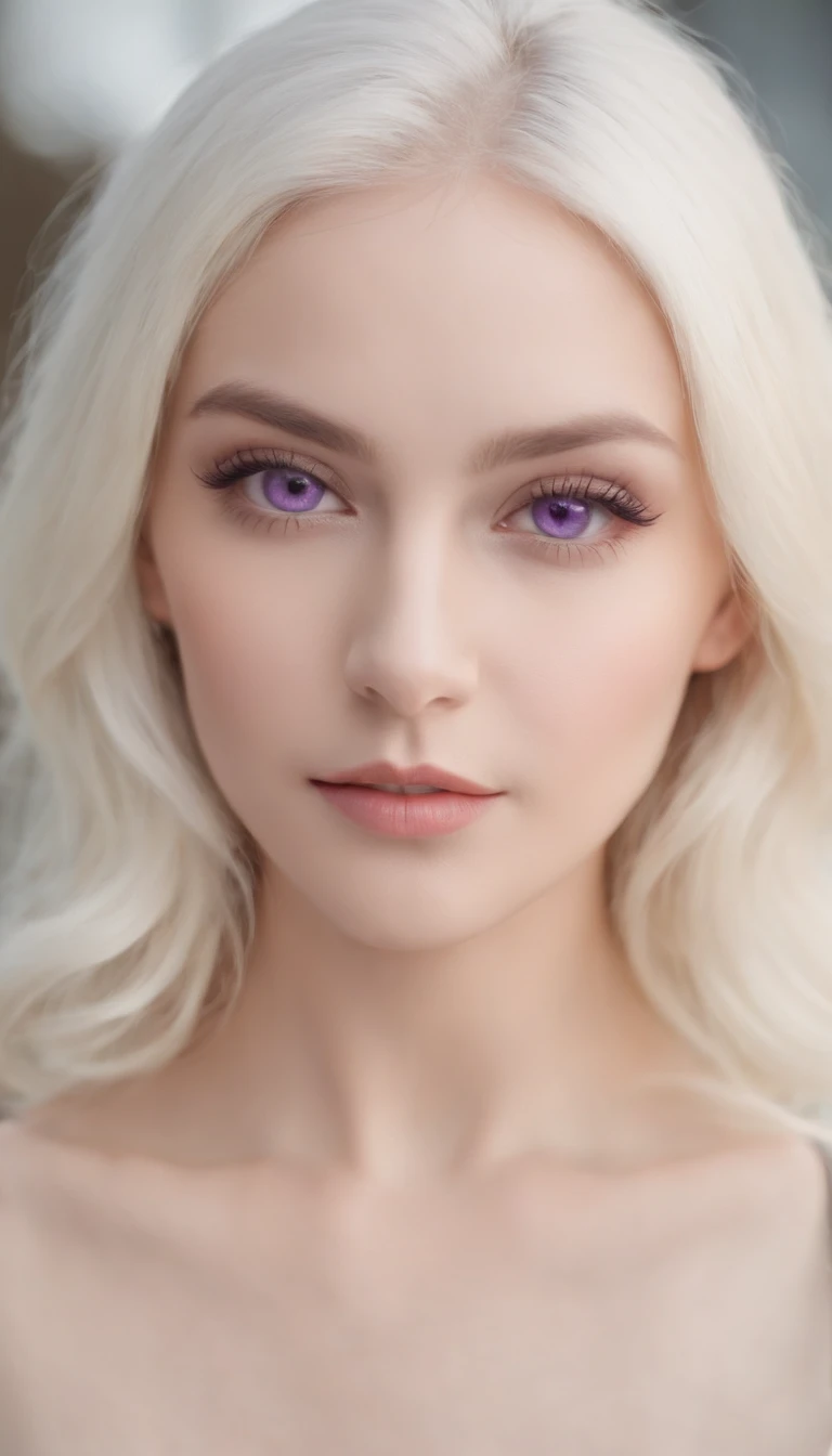 Delicate, but when she comes out, she is a beautiful woman with outstanding style。Platinum blonde with violet eyes。