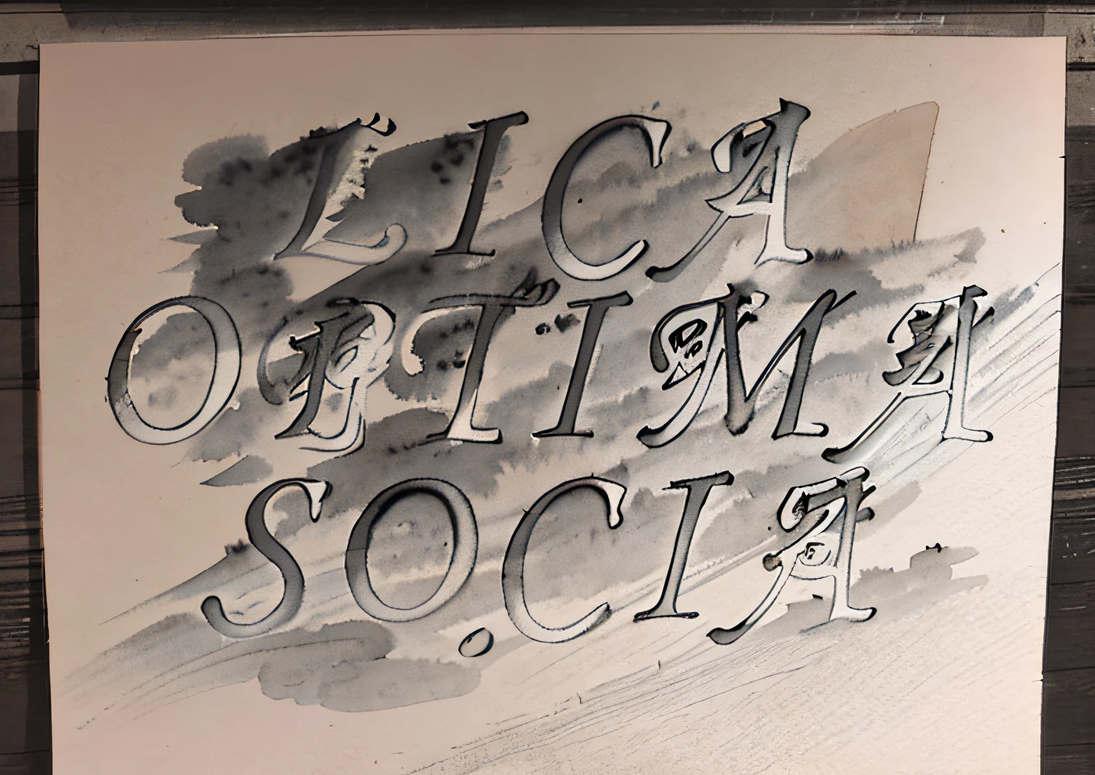 Close-up of black and white text,It says LicaOptima Social。, logotype,Chinese landscape painting,ink wash style,Single color scheme,Black and white color scheme,ink and watercolor painting,Landscape style