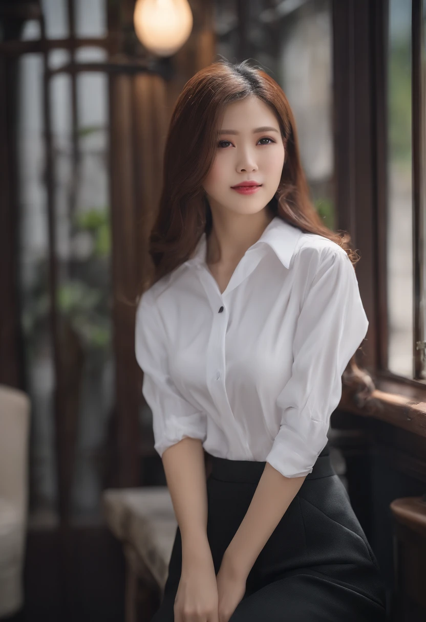 ((top-quality、8K、masterpiece:1.3))、sharp:1.2、Perfect Body Beauty:1.4、Slim abs:1.2、((Layered Hair Style、huge tit:1.2、The areol:1.2、teats:1.2))、(Wet White Button Long Shirt:1.1)、(rain、street:1.2)、wetty:1.5、Highly detailed facial and skin texture、A detailed eye、二重まぶた、 Woman、Fluffy clothes