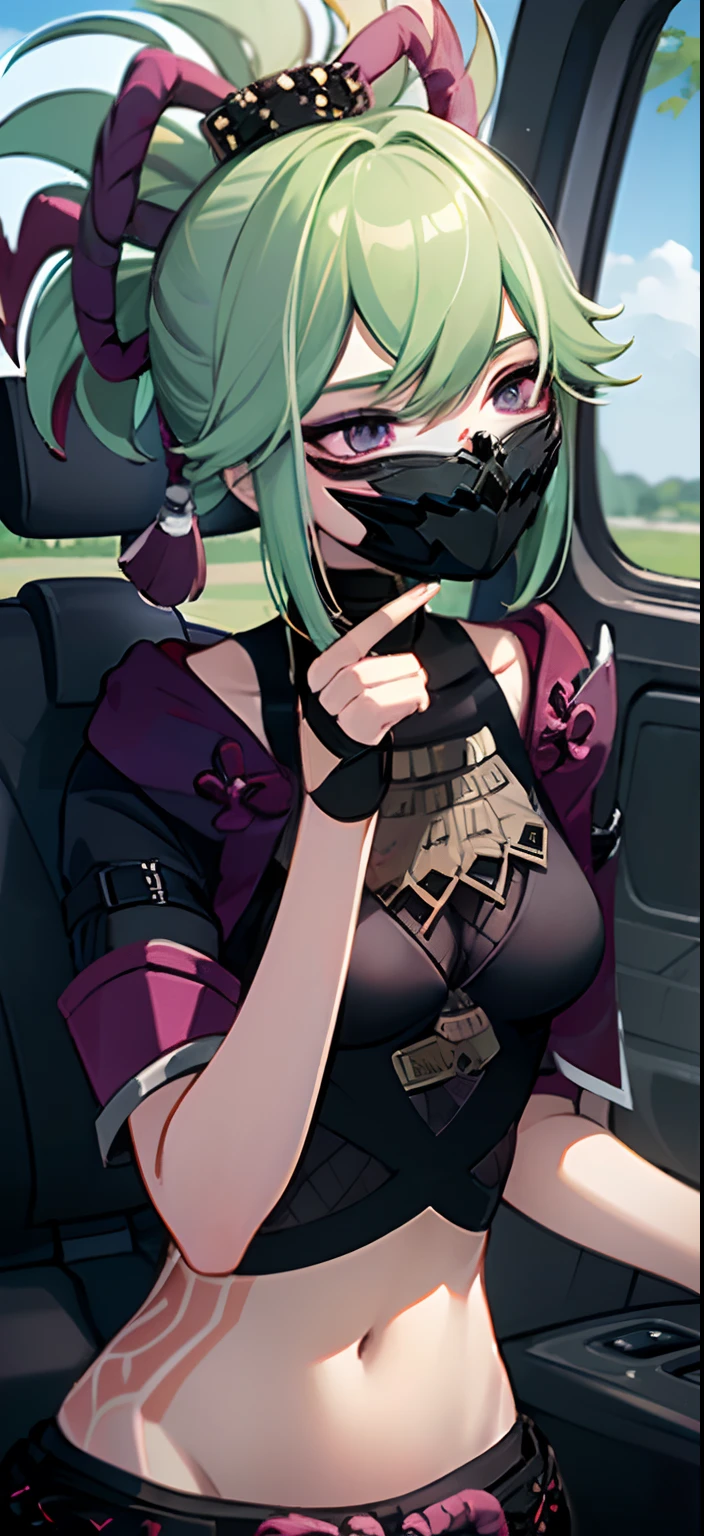 Arad woman wearing black jacket and cell phone in car, Female Urzan, Shin Jinying, jinyoung shin aesthetic, 1 7 - little bomming face, Kim Do-young, Wearing an all-black door wave mask, ulzzangs, jungkook, The girl has short black hair, pornographic lingerie, kanliu666,Open abdomen,Open abdomen,Chest leakage,big cleavage breasts,