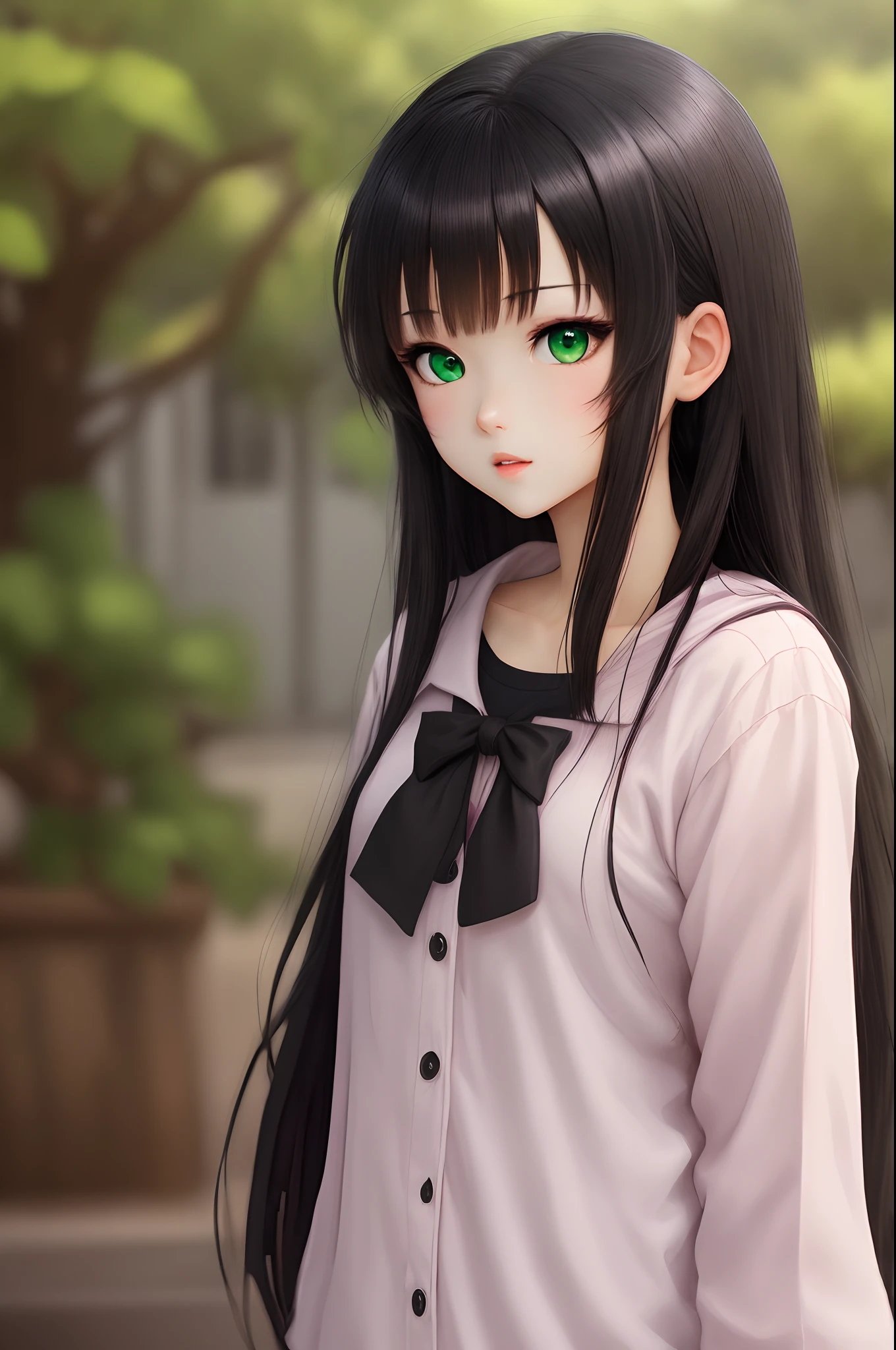 Anime girl with black hair and green eyes