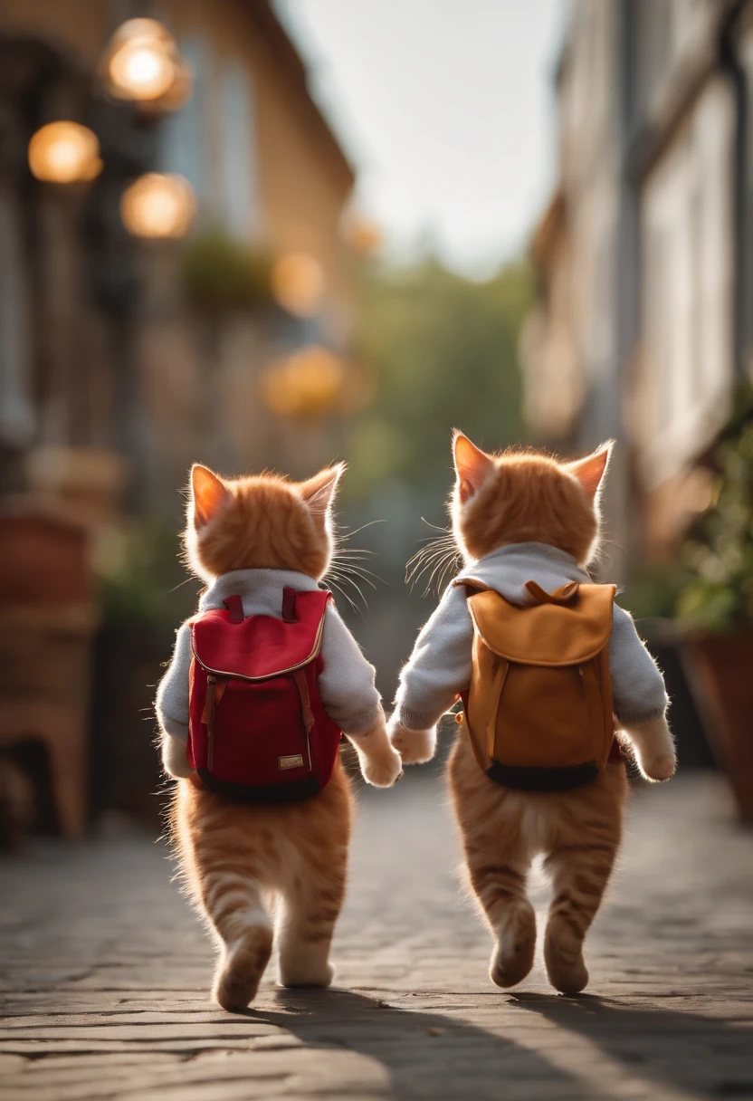 I have two little kittens, a cute little cat, cute kittens, Cutest, Incredibly cute, Adorable and cute, And cute and lovely. They are walking down the street with backpacks, Walking together, commute, Proudly walk down the street, And the cat is walking. They are cute in the style of 🍂 and 🍁, Adorable and cute, Cute and adorable, oh, nice and cute. They are known as real-life Tom and Jerry.
