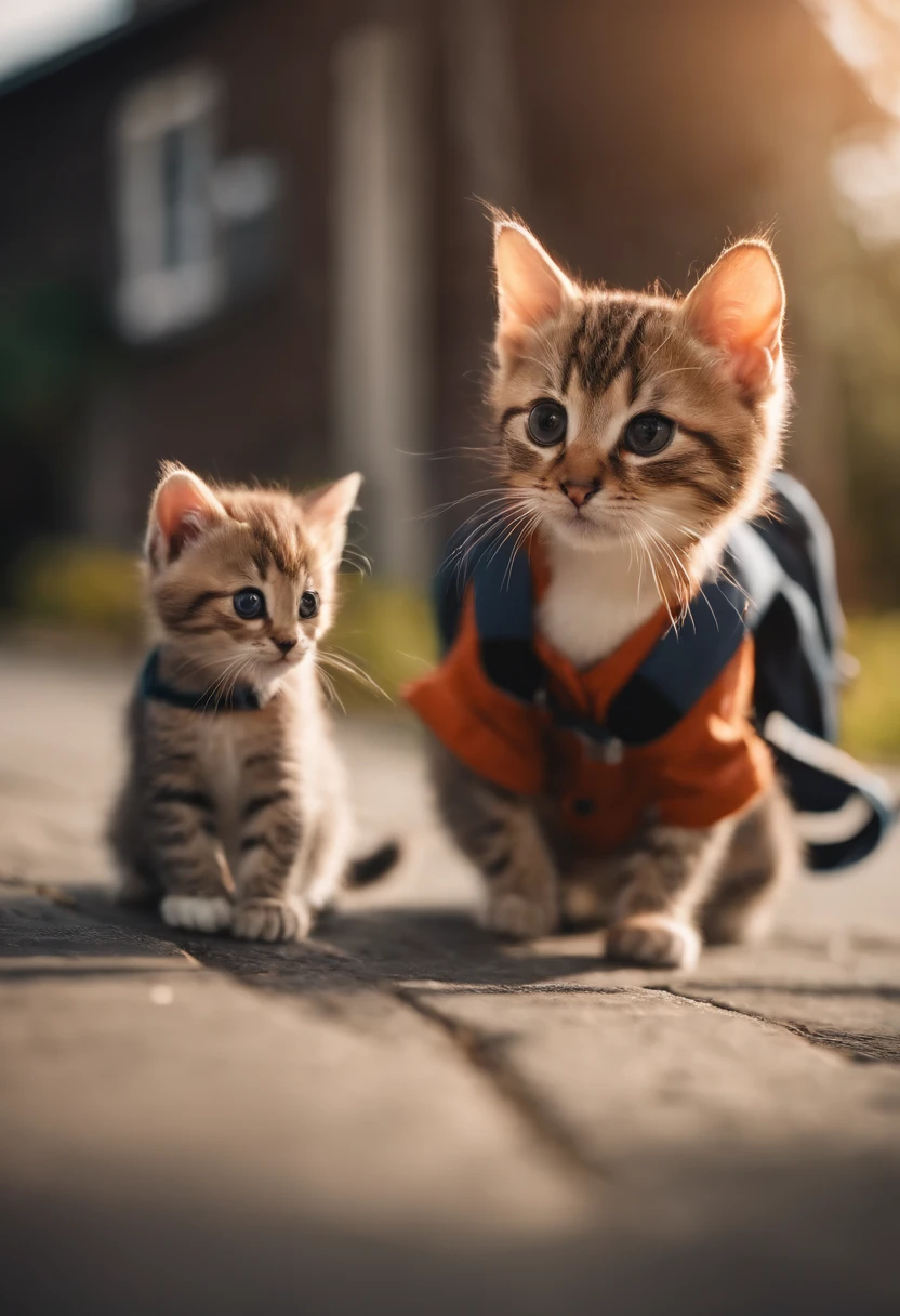 I have two little kittens, a cute little cat, cute kittens, Cutest, Incredibly cute, Adorable and cute, And cute and lovely. They are walking down the street with backpacks, Walking together, commute, Proudly walk down the street, And the cat is walking. They are cute in the style of 🍂 and 🍁, Adorable and cute, Cute and adorable, oh, nice and cute. They are known as real-life Tom and Jerry.
