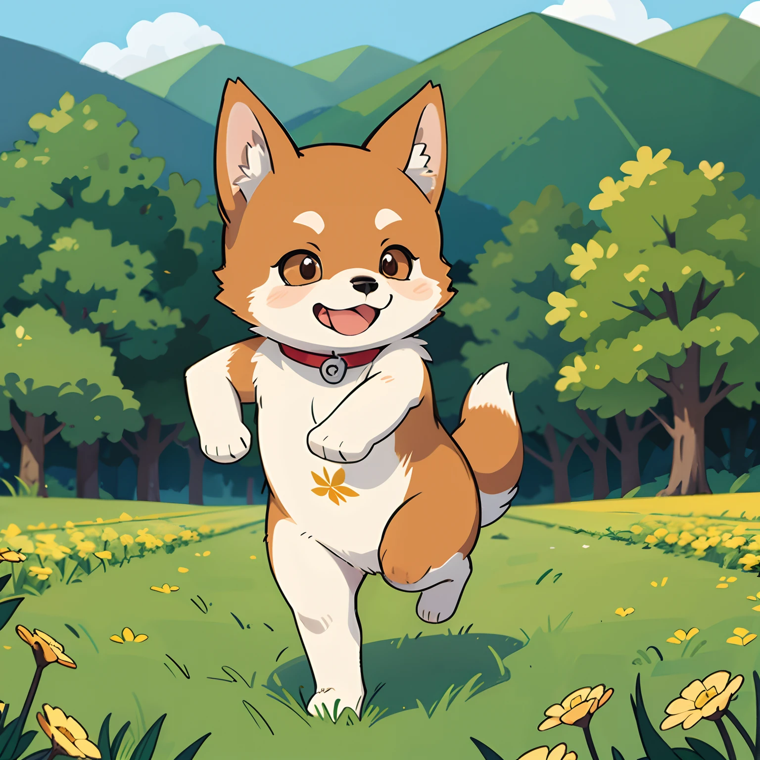 Shiba Inu running around in cannabis field