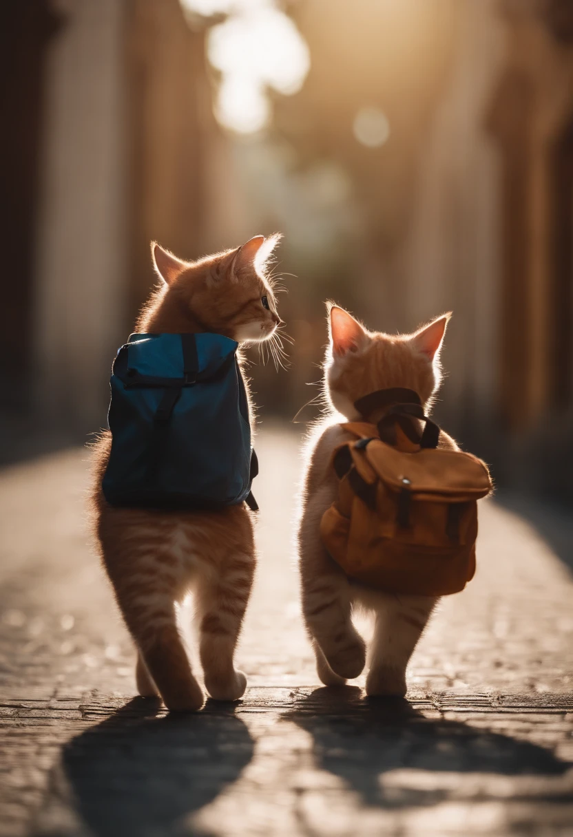 I have two little kittens, a cute little cat, cute kittens, Cutest, Incredibly cute, Adorable and cute, And cute and lovely. They are walking down the street with backpacks, Walking together, commute, Proudly walk down the street, And the cat is walking. They are cute in the style of 🍂 and 🍁, Adorable and cute, Cute and adorable, oh, nice and cute. They are known as real-life Tom and Jerry.