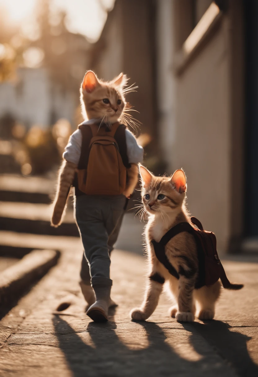 I have two little kittens, a cute little cat, cute kittens, Cutest, Incredibly cute, Adorable and cute, And cute and lovely. They are walking down the street with backpacks, Walking together, commute, Proudly walk down the street, And the cat is walking. They are cute in the style of 🍂 and 🍁, Adorable and cute, Cute and adorable, oh, nice and cute. They are known as real-life Tom and Jerry.