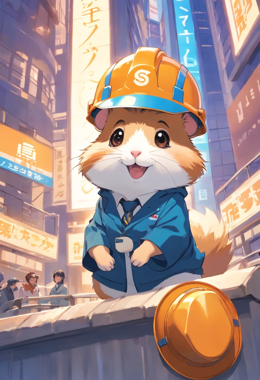 Happy hamster, Hang musical instruments, Hard hat on the head, Trading on the stock exchange,frontage