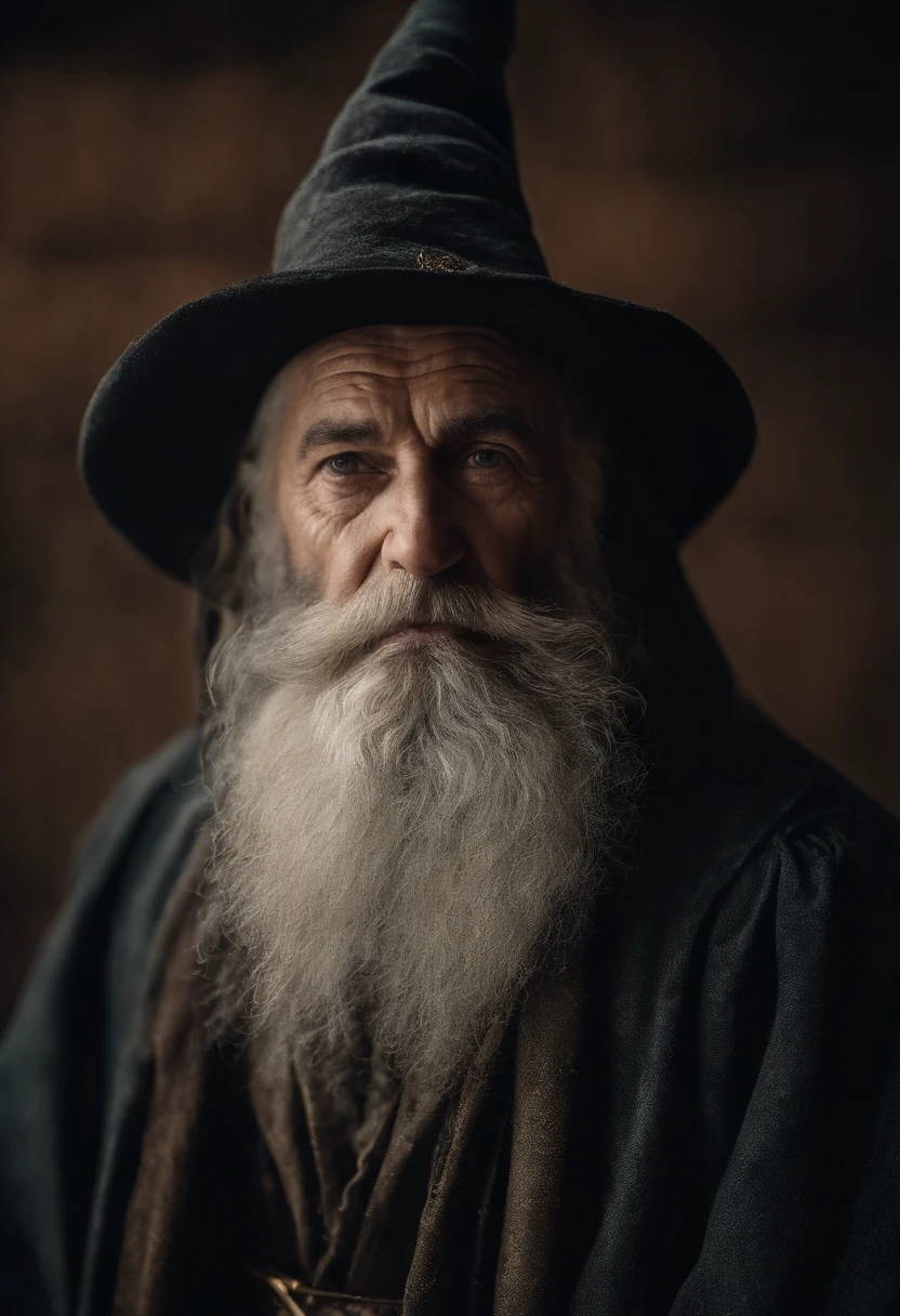 A portrait of a wizard, bearded, wrinkled, weathered, with piercing eyes, detailed face, high details, photography, natural light, Nikon D850, 50mm, f/1.4