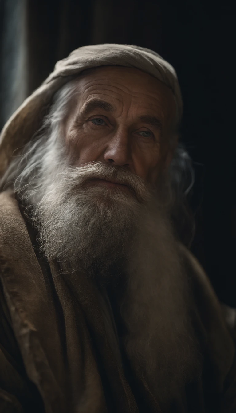 A portrait of a wizard, bearded, wrinkled, weathered, with piercing eyes, detailed face, high details, photography, natural light, Nikon D850, 50mm, f/1.4