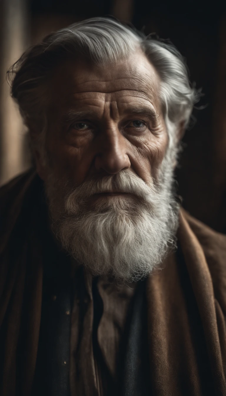 A portrait of a wizard, bearded, wrinkled, weathered, with piercing eyes, detailed face, high details, photography, natural light, Nikon D850, 50mm, f/1.4