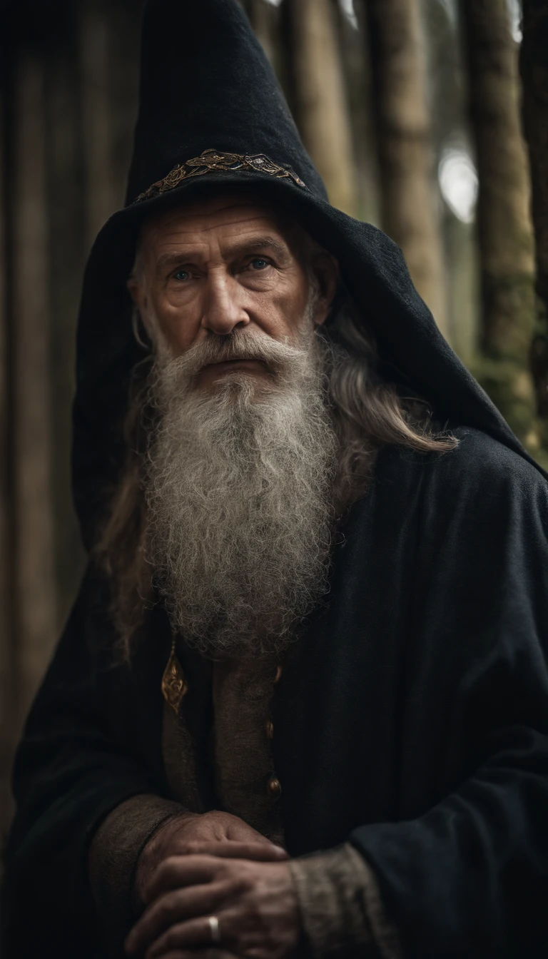 A portrait of a wizard, bearded, wrinkled, weathered, with piercing eyes, detailed face, high details, photography, natural light, Nikon D850, 50mm, f/1.4