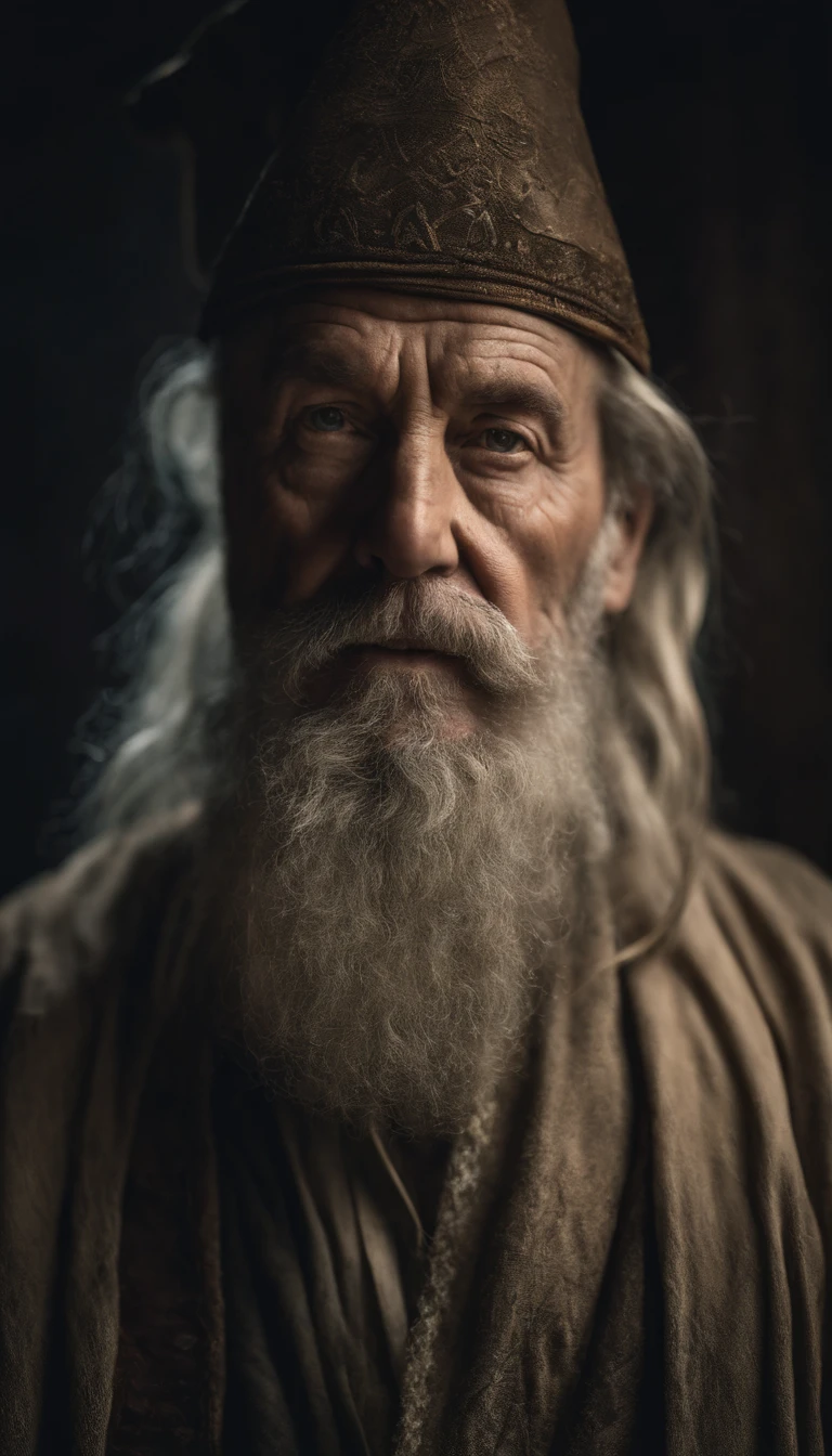 A portrait of a wizard, bearded, wrinkled, weathered, with piercing eyes, detailed face, high details, photography, natural light, Nikon D850, 50mm, f/1.4