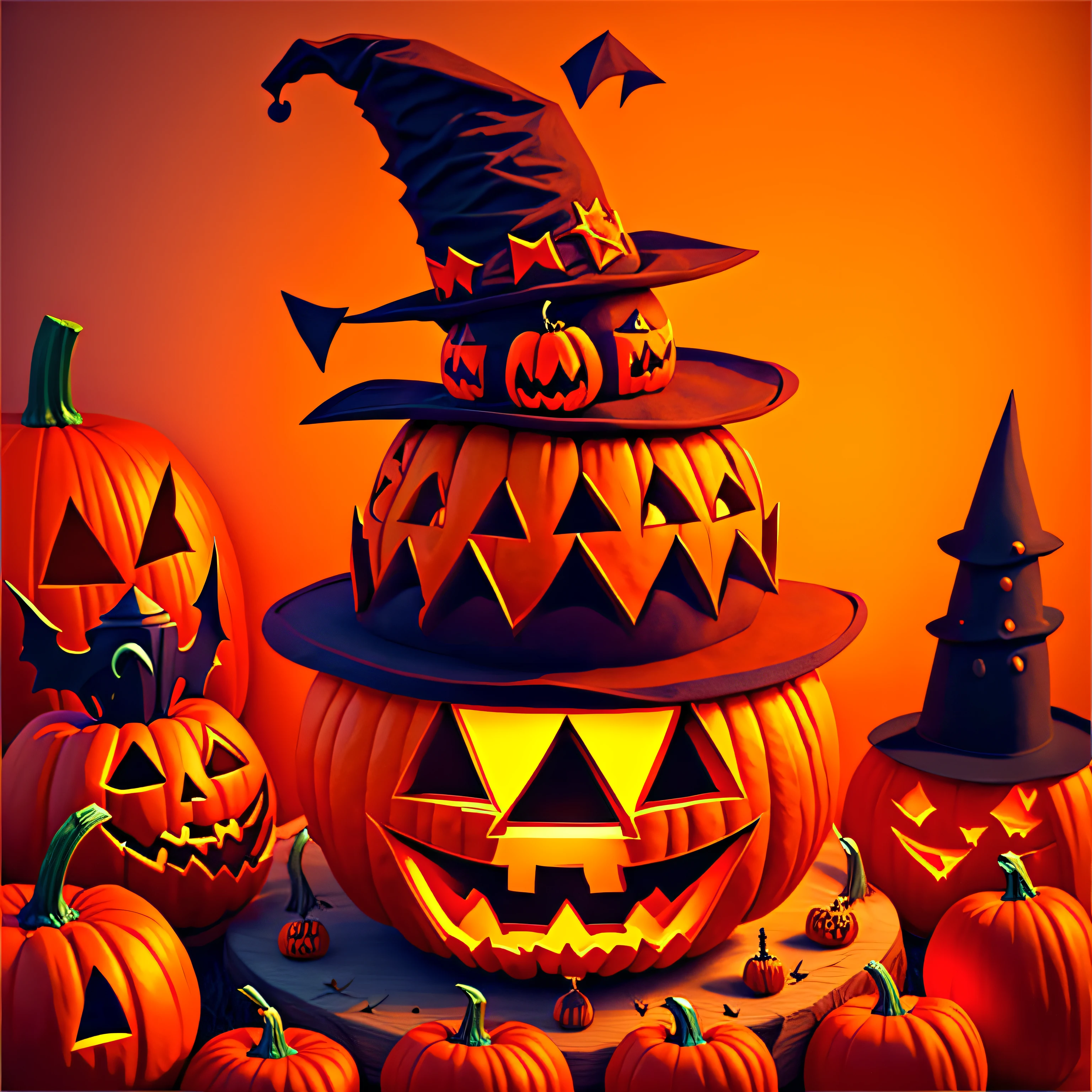 Halloween, jack-o-lanterns, sculptures, edited, pumpkins, halloween theme, pumpkins, Pointed hat on pumpkin head, Highlight, halloween celebration, sculptures, 1 pumpkin, october, Halloween atmosphere, jack, fanart, Vivid and detailed