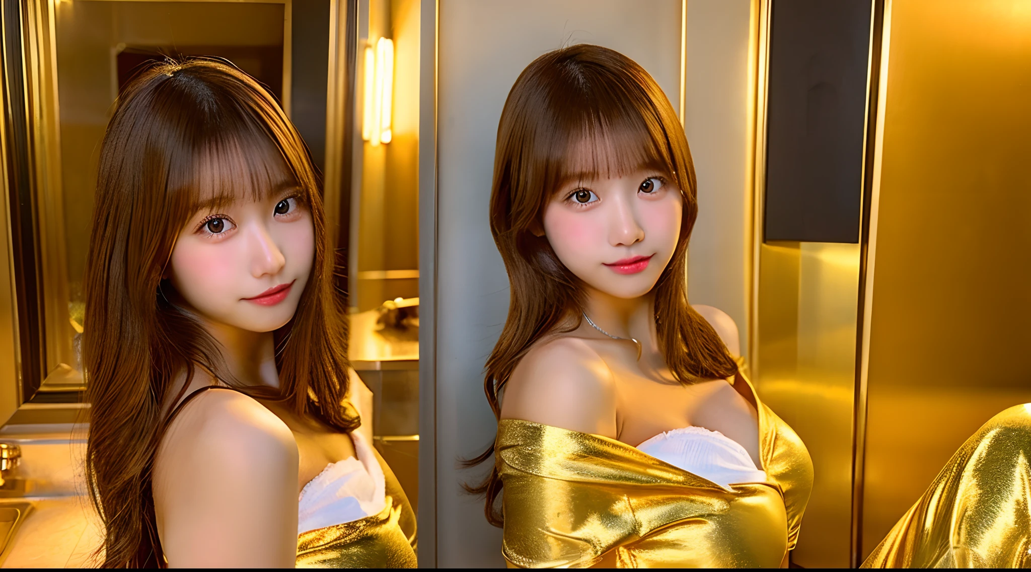 18-year-old cheergirl in a golden miniskirt(F Cup Breast)