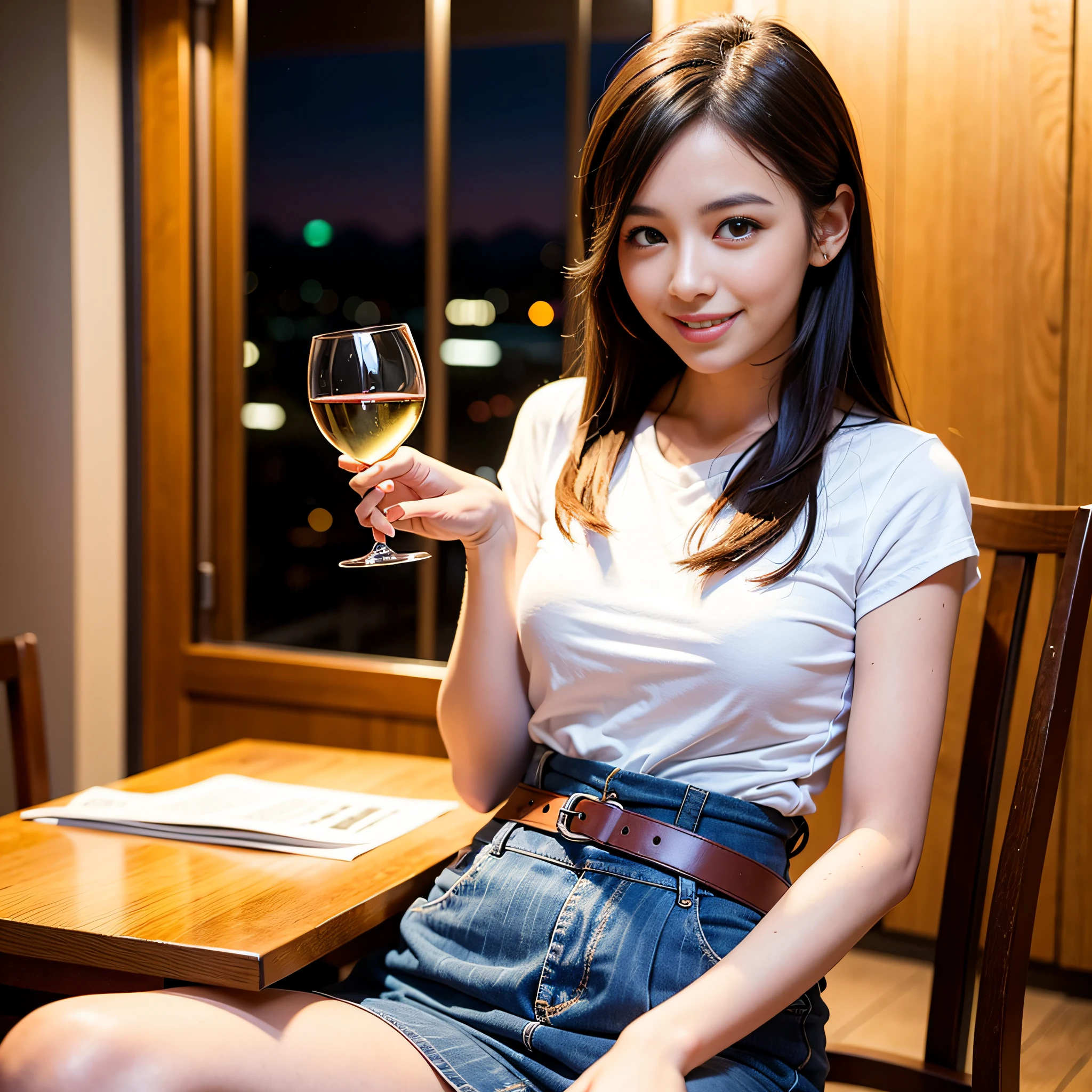 (64K, UHD, top quality, masterpiece: 1.2), (realistic, photorealistic: 1.37), super detailed, pretty woman 1 person, (slim face), (slim body), (brown hair), (short cut), cheeks slightly blushing, (35 years old), 38 years old, solo, beautiful detailed urban night view outside the window, restaurant, wine glasses sit, at night, in a prominent place (from the waist up) NovaFrogStyle, Actress, Model, Waist Up, White Wine, Slim, Wine Glass, Super Clean Night View, Wine Glass Put in the Middle, Happy Smile, (Smile: 1.15), Beautiful Fine Eyes, Upper Body, Bust Japan Up, Night, Short, Short, Actress, Model, Waist Up, White Wine, Slim, Wine Glass, Super Clean Night View, Wine Glass Put in the Middle, Happy Smile,