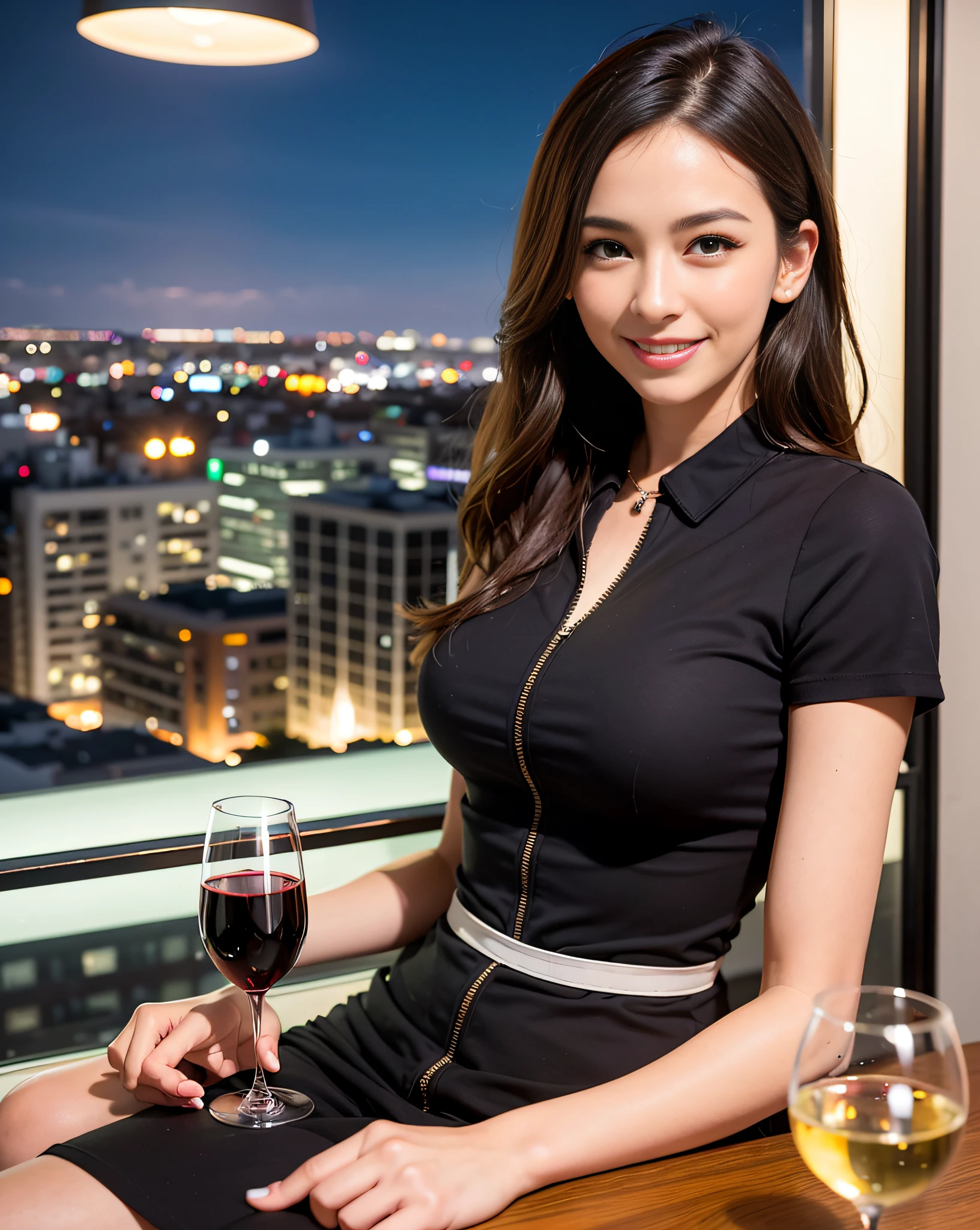 (64K, UHD, top quality, masterpiece: 1.2), (realistic, photorealistic: 1.37), super detailed, pretty woman 1 person, (slim face), (slim body), (brown hair), (short cut), cheeks slightly blushing, (44 years old), 38 years old, solo, beautiful detailed urban night view outside the window, restaurant, wine glasses sit, at night, in a prominent placeNovaFrogStyle, Actress, Model, Waist Up, White Wine, Slim, Wine Glass, Super Clean Night View, Wine Glass Put in the Middle, Happy Smile, (Smile: 1.15), Beautiful Fine Eyes, Upper Body, Bust Japan Up, Night, Short, Short, Actress, Model, Waist Up, White Wine, Slim, Wine Glass, Super Clean Night View, Wine Glass Put in the Middle, Happy Smile,