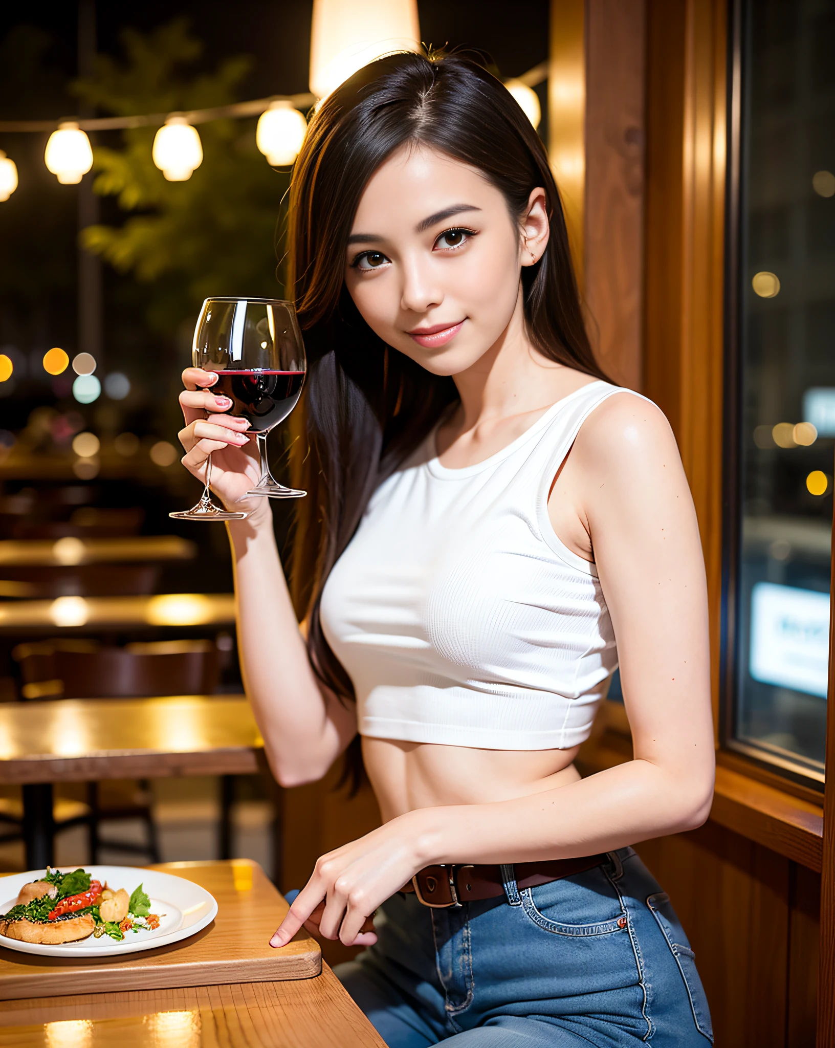 (64K, UHD, top quality, masterpiece: 1.2), (realistic, photorealistic: 1.37), super detailed, pretty woman 1 person, (slim face), (slim body), (brown hair), (short cut), cheeks slightly blushing, (44 years old), 38 years old, solo, beautiful detailed urban night view outside the window, restaurant, wine glasses sit, at night, in a prominent placeNovaFrogStyle, Actress, Model, Waist Up, White Wine, Slim, Wine Glass, Super Clean Night View, Wine Glass Put in the Middle, Happy Smile, (Smile: 1.15), Beautiful Fine Eyes, Upper Body, Bust Japan Up, Night, Short, Short, Actress, Model, Waist Up, White Wine, Slim, Wine Glass, Super Clean Night View, Wine Glass Put in the Middle, Happy Smile,