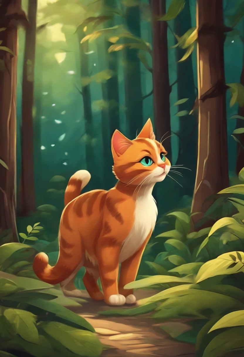 Cartoon cat walking into the forest