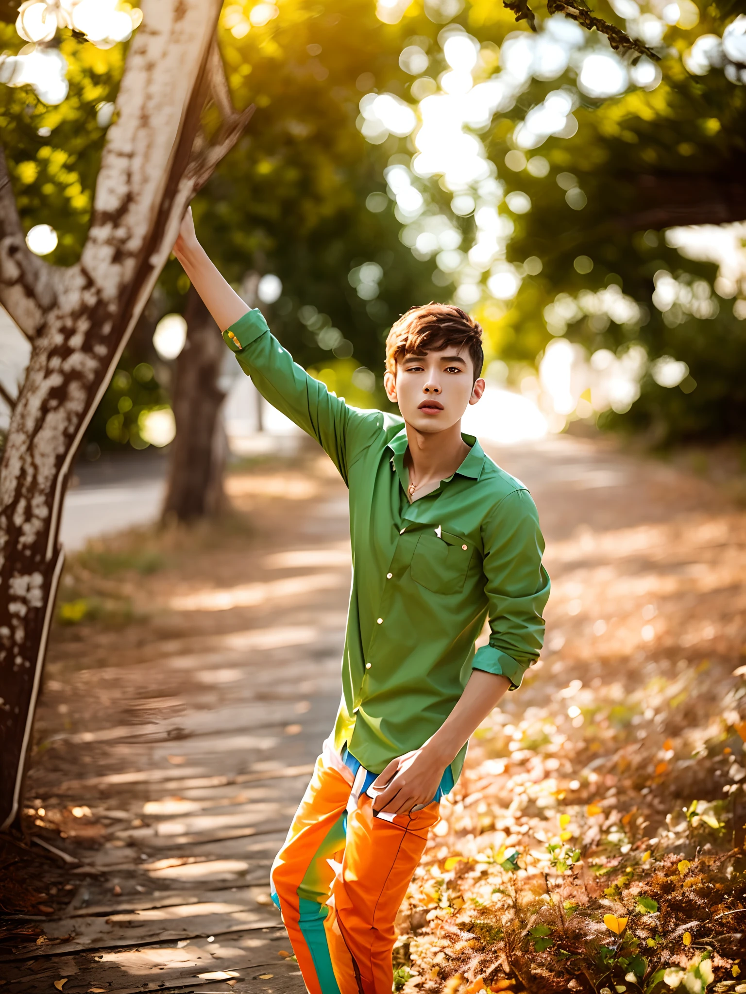 Green orange mixed colours shirt
