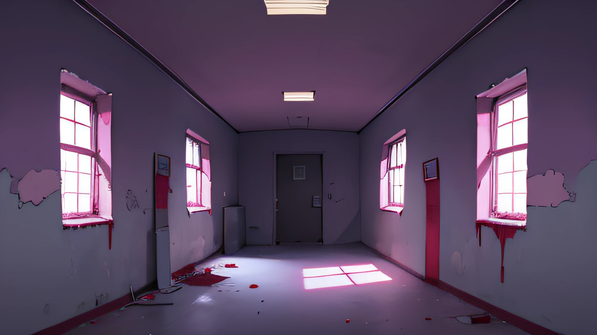 Pink abandoned hospital,wide angles,natta,blood vess,Scary atmosphere