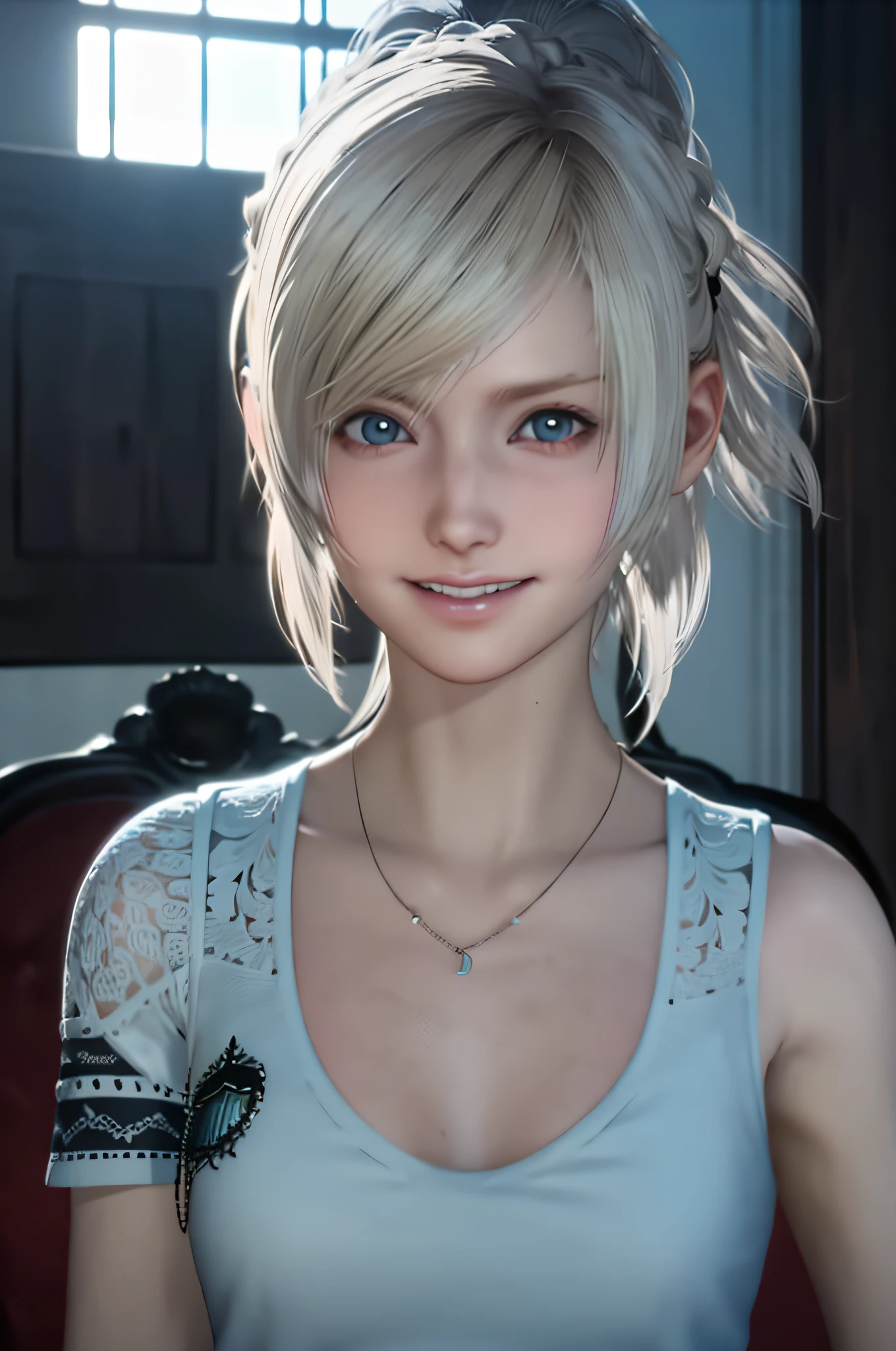 FFLUNAFREYA, 1girl, solo, upper body, facing viewer, looking at viewer, smile.