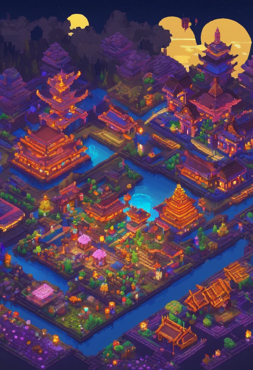 Game World. nighttime. 3D Pixel Art 4K Wallpaper. Amazing pixel art detail. pixel art. The pixel art engine is not really detailed.,(Thailand Market)