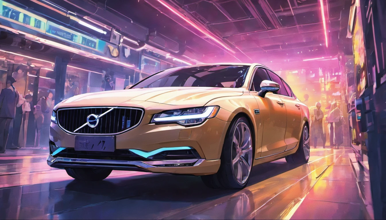 car sci-fi volvo s90 comic style colorful background huge