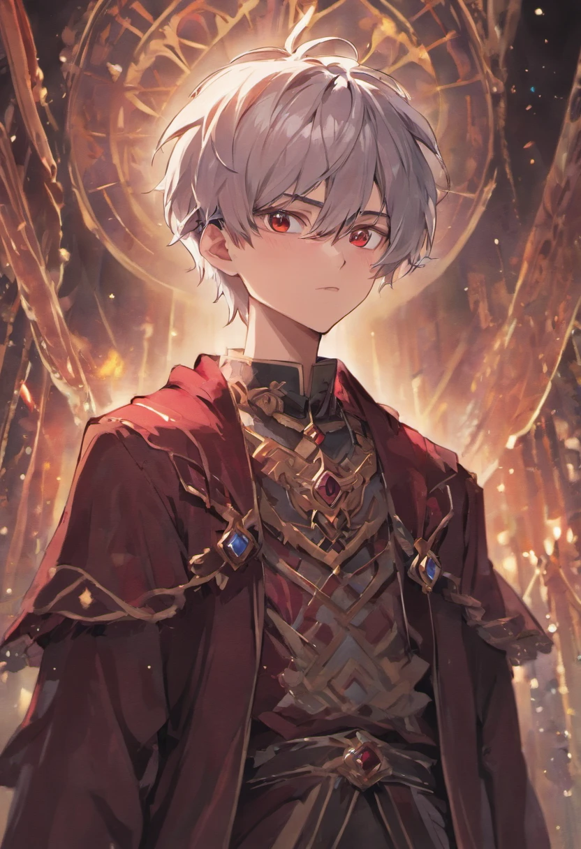 a teenage boy with silver hair And dark red eyes. Wearing royal clothes,,Beautiful Boys,twinks,,Semi-long,
