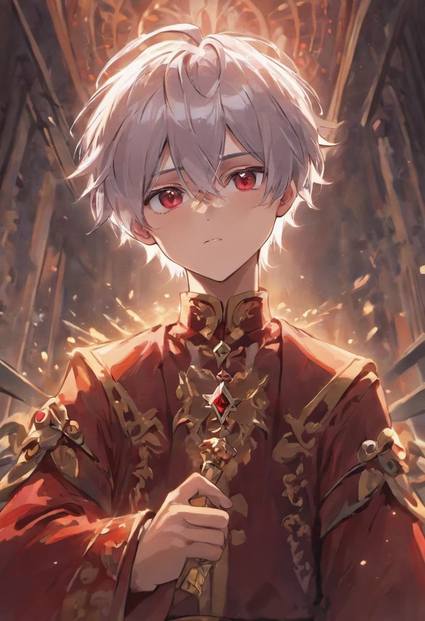 a boy with silver hair And dark red eyes. Wearing royal clothes,,Beautiful Boys,twinks,,Semi-long,