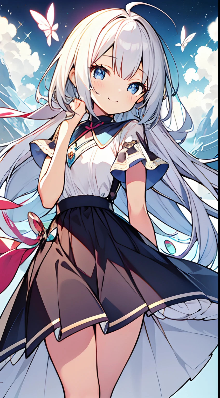 masutepiece, Best Quality,Illustration, Wallpaper, ultra -detail, Absurd beauty, 1beautiful girl、Glitter and big eyes、Hair fluttering in the wind、♡、Smaller head、miscievous smile